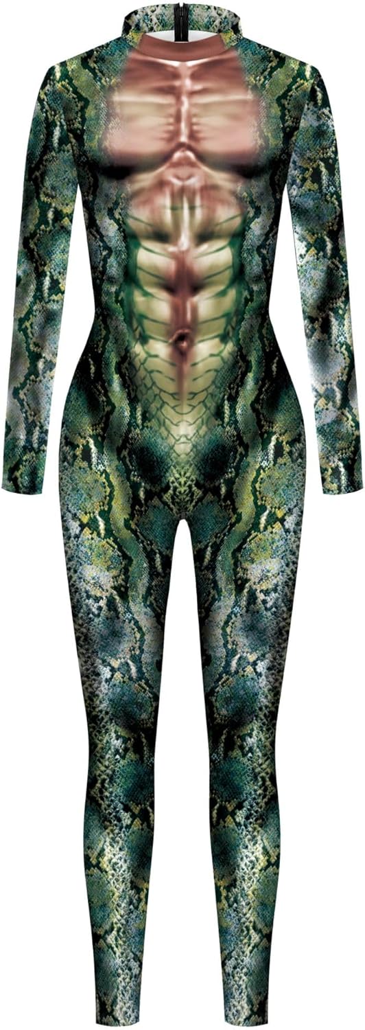 Unisex Cosplay Halloween Bodysuit Animal Skin Printed Party Skinny Catsuit Costume Outfit - Image 4
