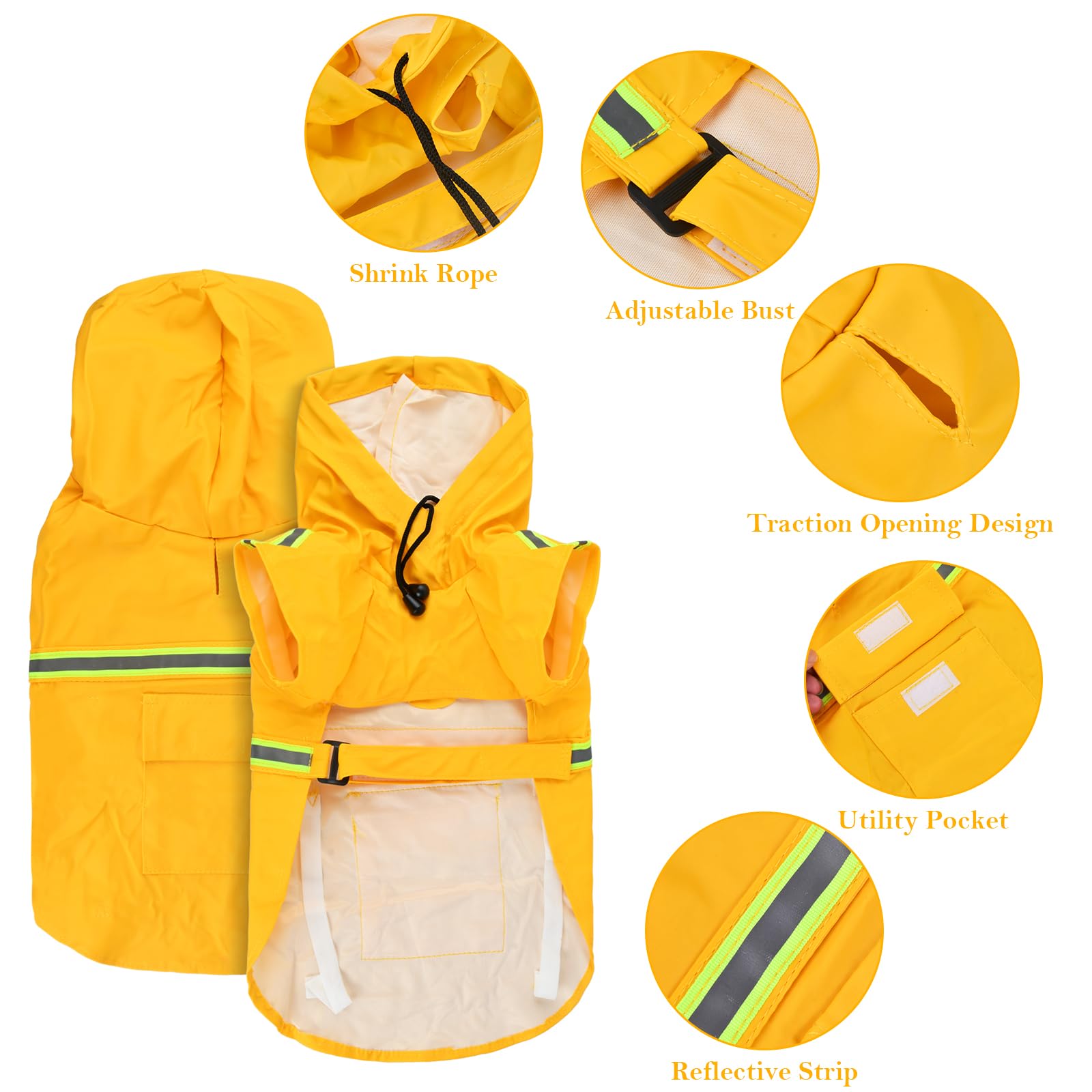 Amexo Impermeabile per Cani con Strisce Riflettenti Giacca da Pioggia Impermeabile per Cane con Regolabile Cappuccio Poncho Ultraleggero per Cani di Taglia Piccola Medio e Grande (XXL)