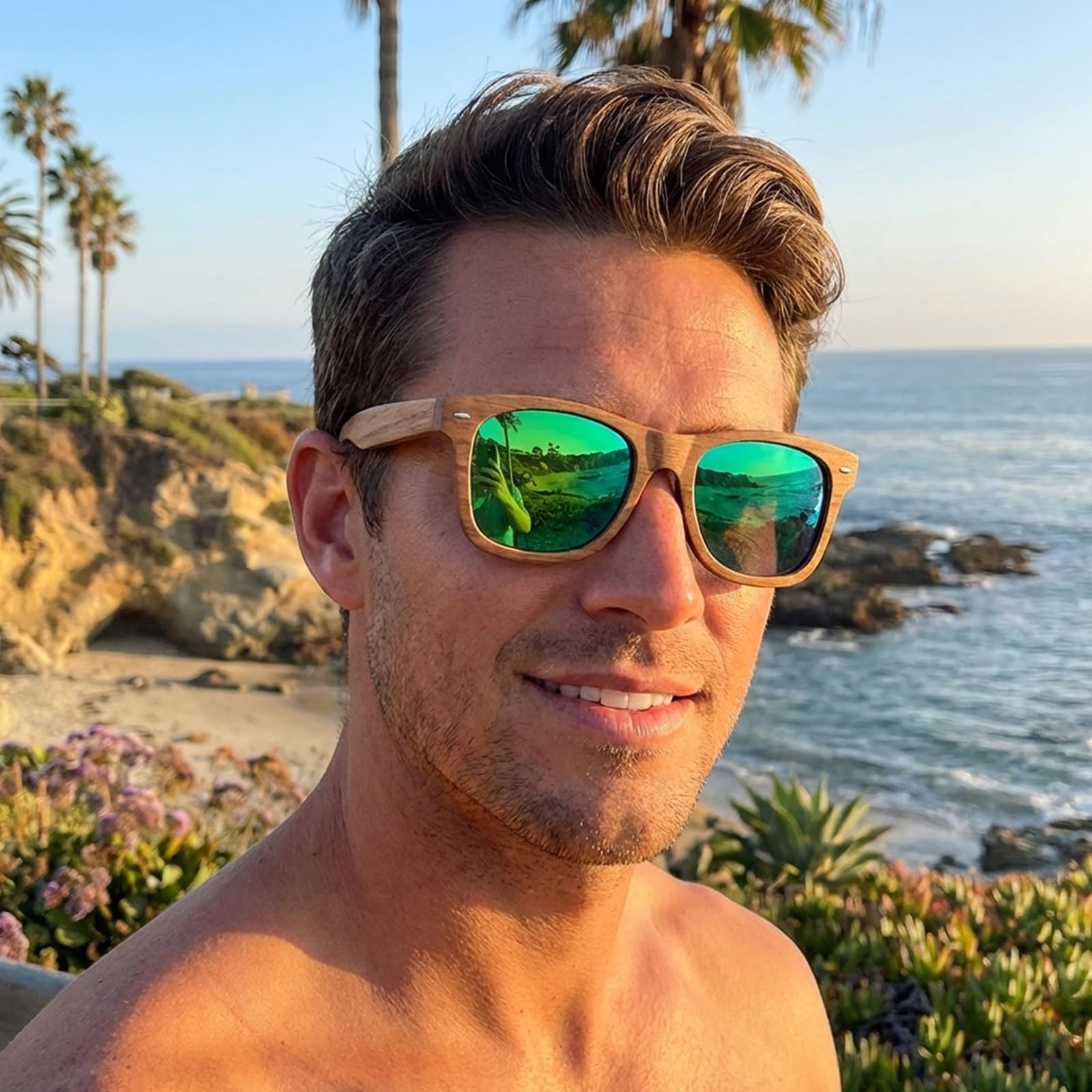 Sonnenbrille Holz Herren & Damen Polarisiert - Schwimmende Bambus Brille UV400 - Retro Style - Leicht & Robust Für Autofahren, Sport & Strand - Inkl. EtuiC,1