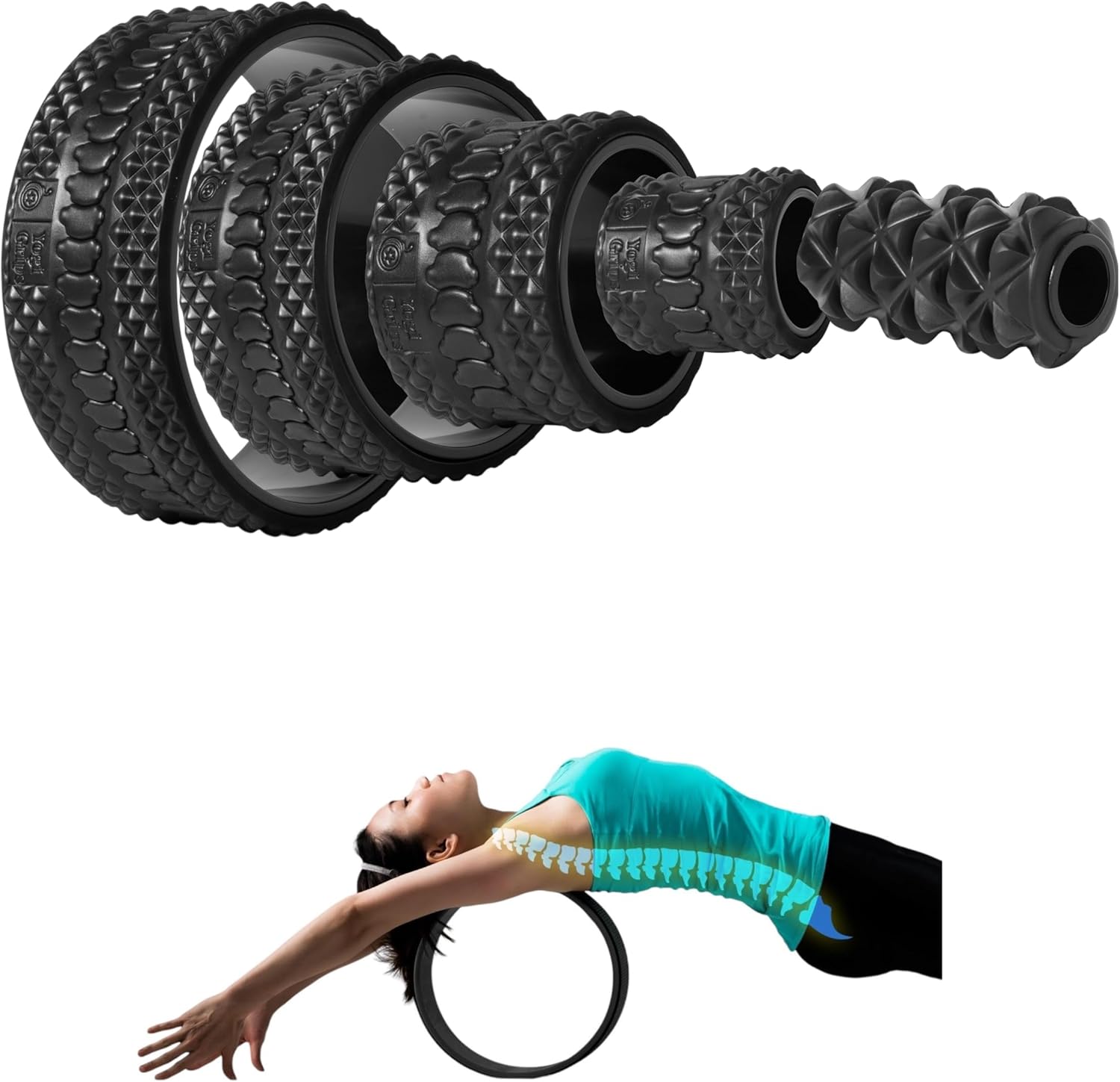 Foam Back Roller Wheel- Back Stretcher with Center Spine Cradle- Targeted Stretching, Neck & Back Pain Relief, Deep Tissue Trigger Point Muscle Massage for Physical Therapy, Pain & Exercise- Set of 5