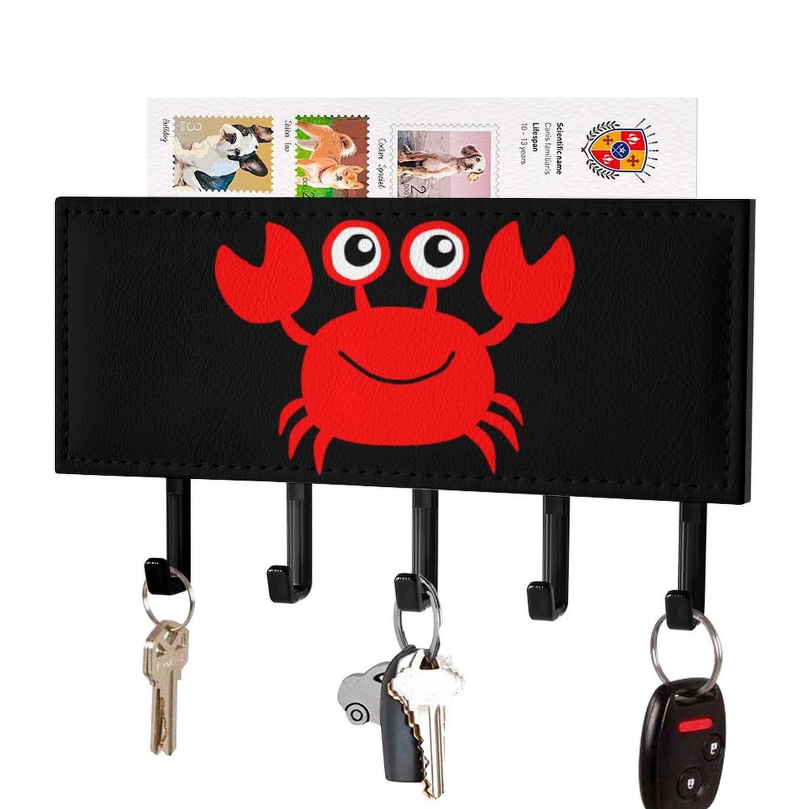 NCLQVJXZKHW Cute Crab Key Holder with 5 Hooks Key Hooks Wall Mounted Key Racks Key Hanger Organiser Shelf