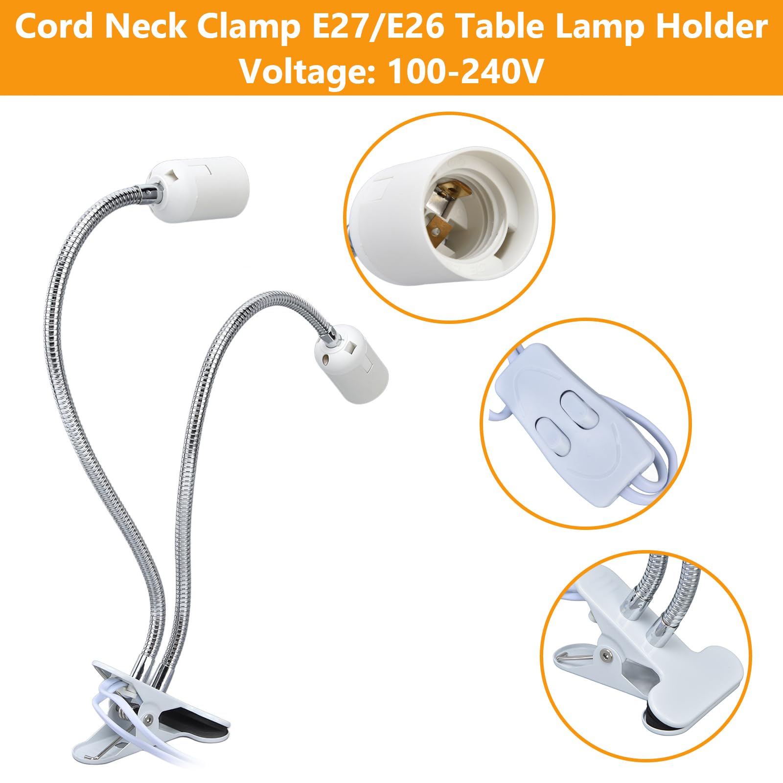 Support De Lampe à Pince, Support De Lampe De Bureau à Col De Cygne RéGlable De 11,8 Pouces E27 Pour Table De Chevet (Prise UE