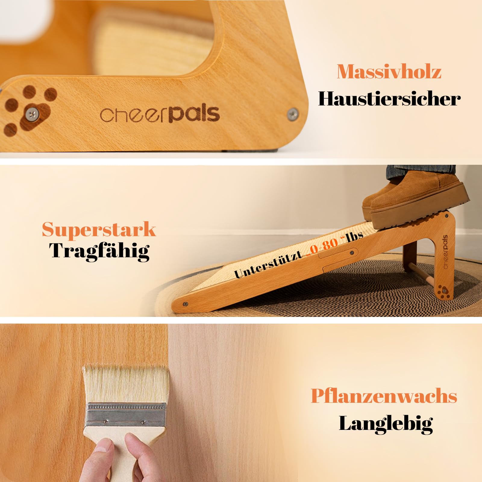 CheerPals Dual-Use Sisal Kratzbrett Katzen- Large 63cm H, Massivholz Buche & Natürliche Sisal Kratzsäule Katze, L-förmige Kratzmöbel für alle Katzen Spielen, Entspannen