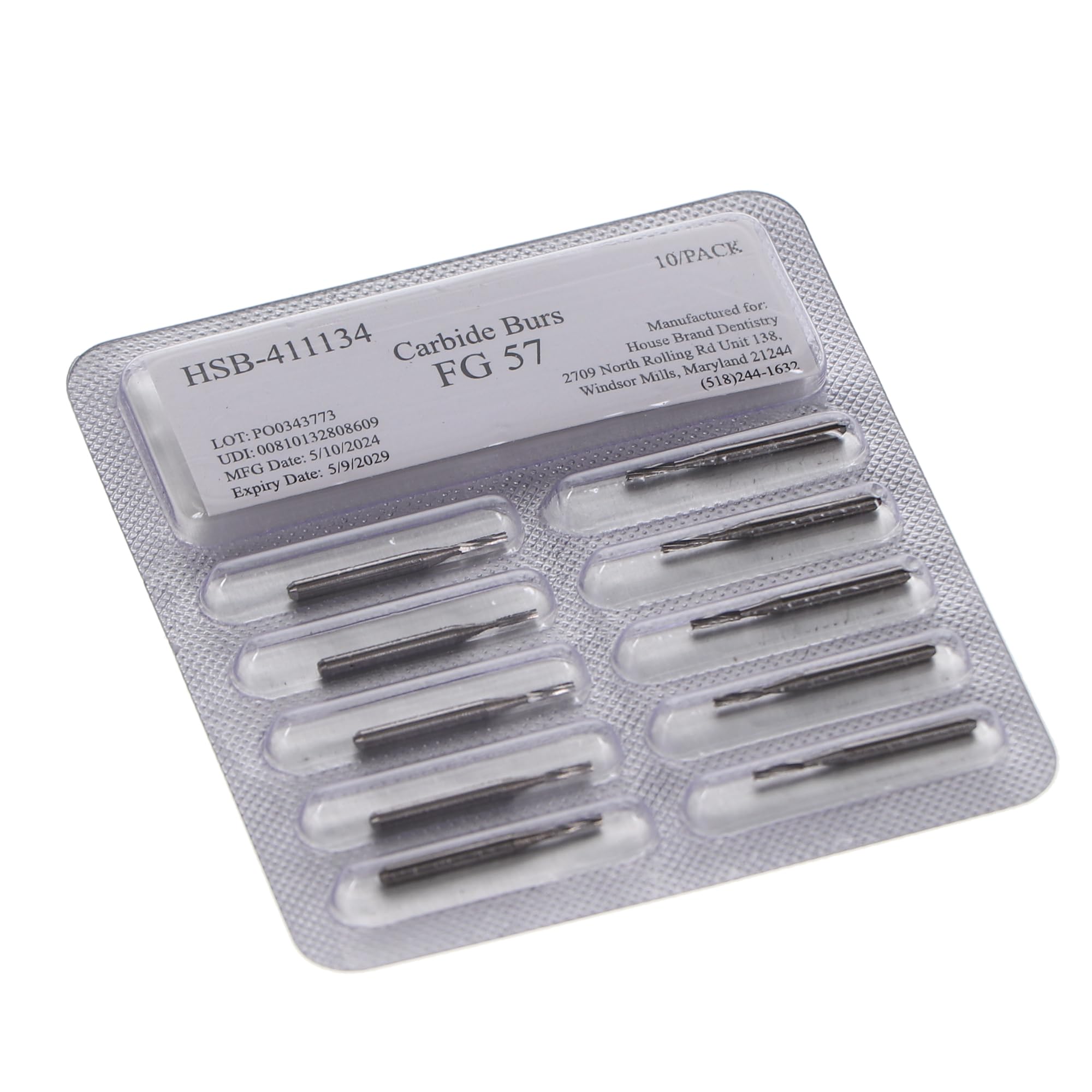 House Brand Dentistry 411134 HSB FG #57 Straight Fissure Plain Carbide Burs 10/Pk