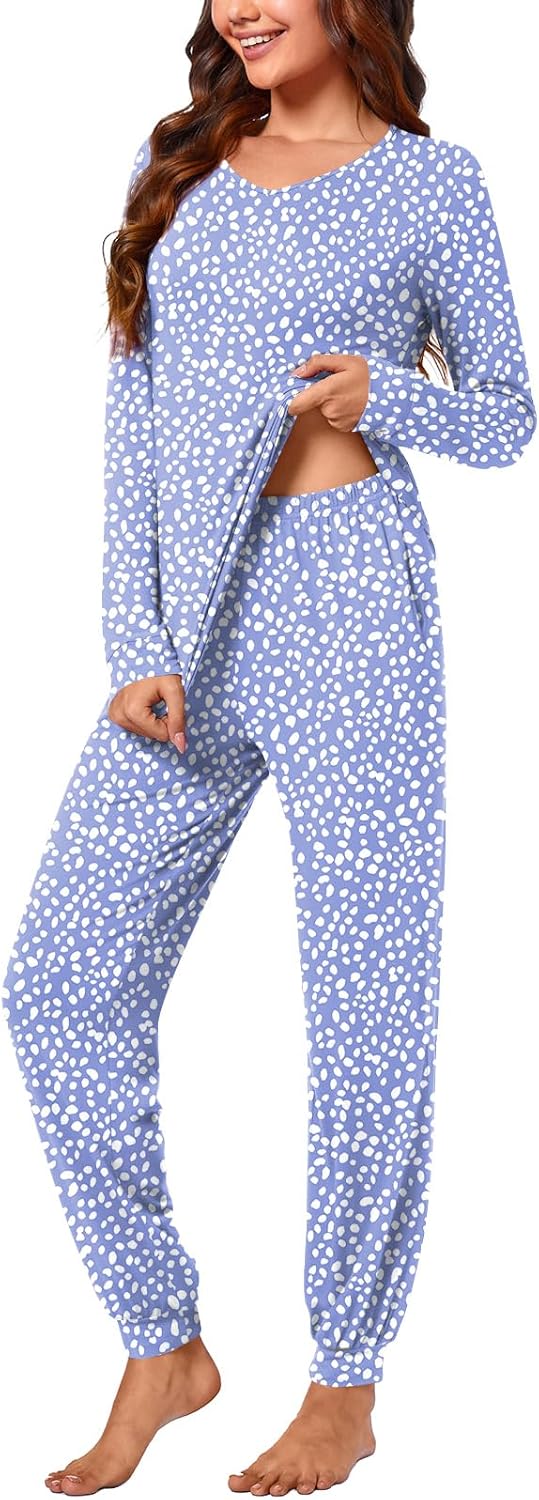 syoss Womens Pajama Set Long Sleeve Sleepwear Fall V-Neck Nightwear Soft Pjs 2 Piece Lounge Sets with Pockets - Image 3