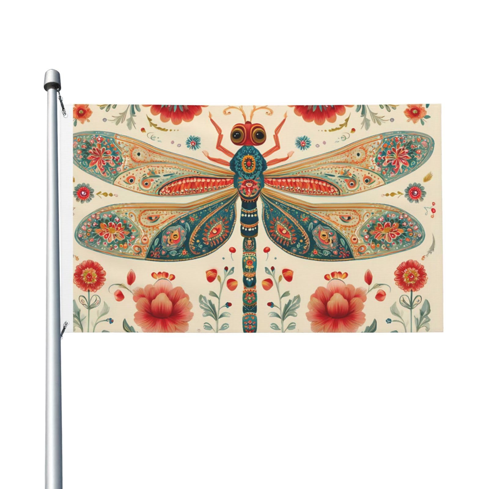 Mexpekil Floral Dragonfly Flags 5ft X 3ft with Eyelets Double Sided Festival Flag Outdoor Decorative Banner for World Cup Football, Street, Party, Holiday, Home