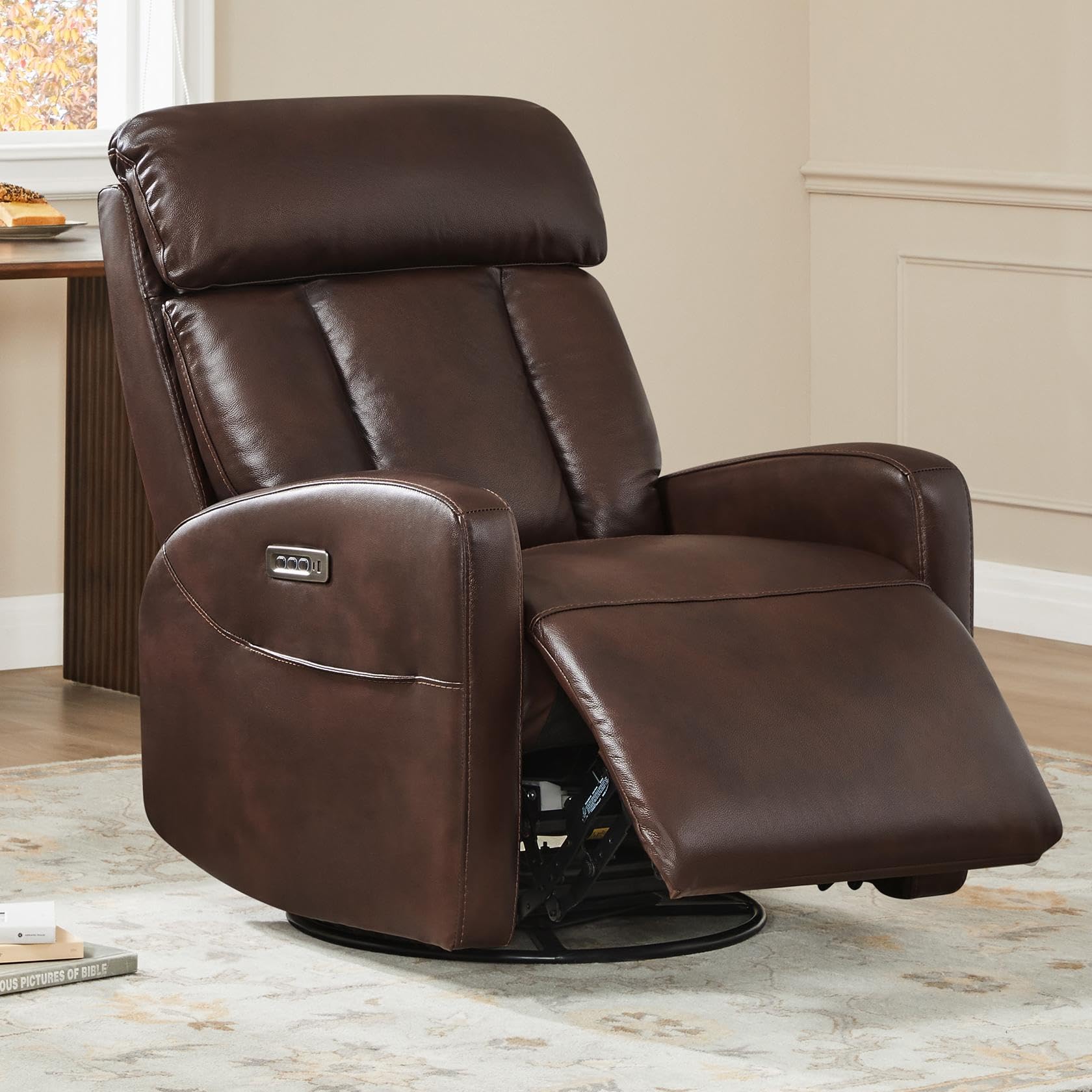 CHITA Leather Power Swivel Recliner Chair for Adults, Triple Motor Electric Rocker Recliner for Living Room with Adjustable Headrest and Lumbar