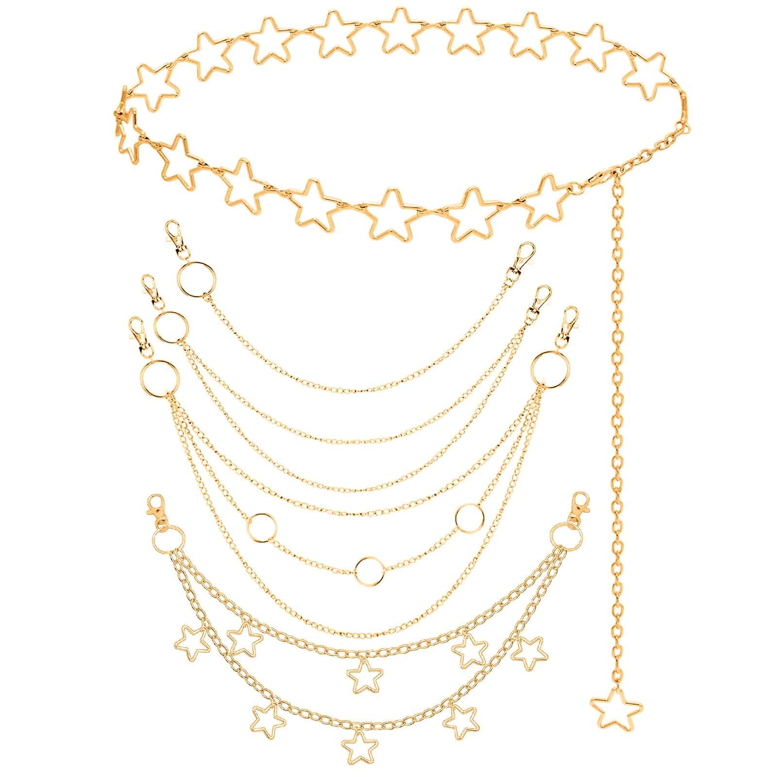 Chain Belt, 5 Pcs Waist Chain for Jeans Pants Pocket Purse Chains Y2k Belt Punk Accessories, Body Belly Chains for Women Men