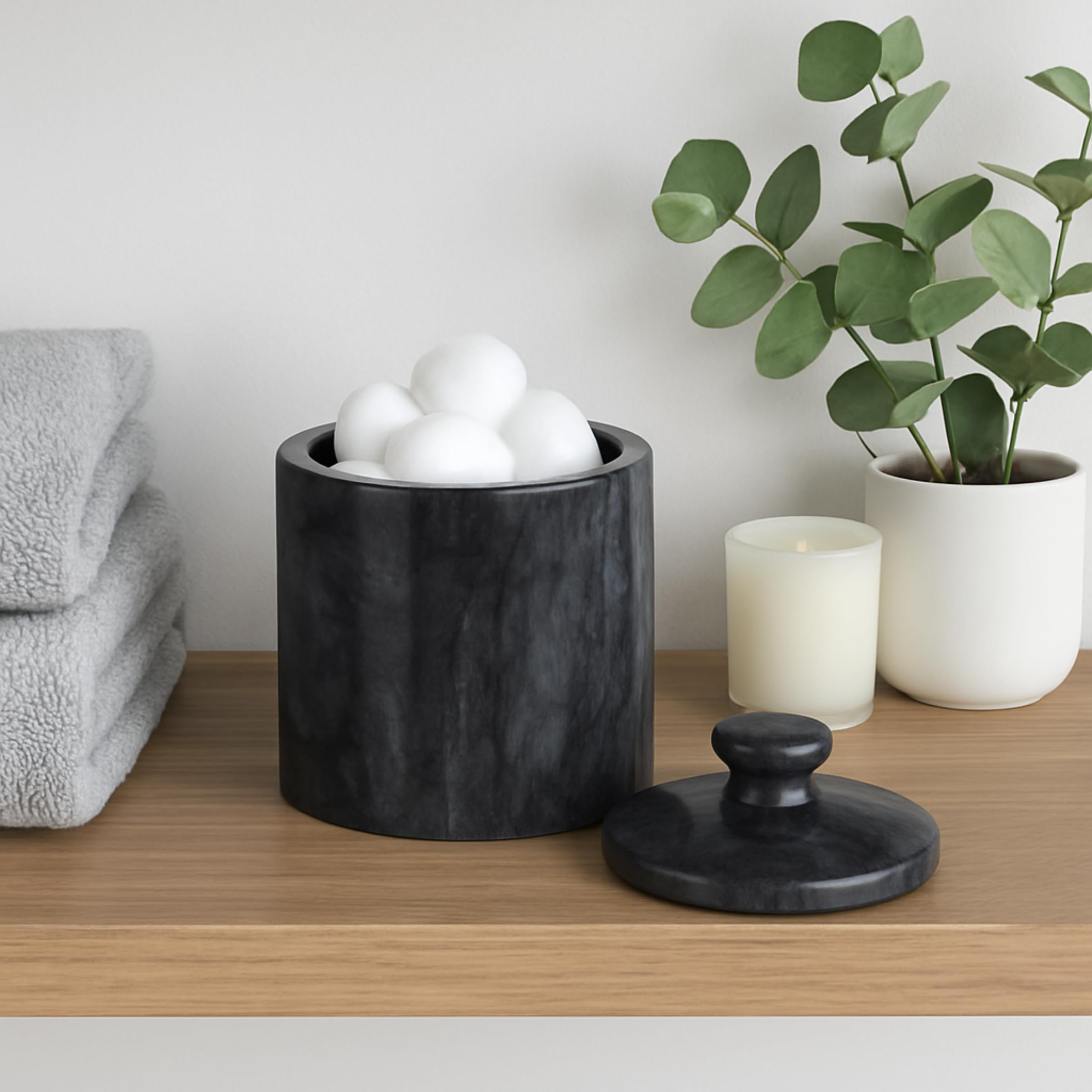ブラックマーブル スパコレクション コットンボールホルダー Amazon.co.jp: Creative Home ブラックマーブル スパ