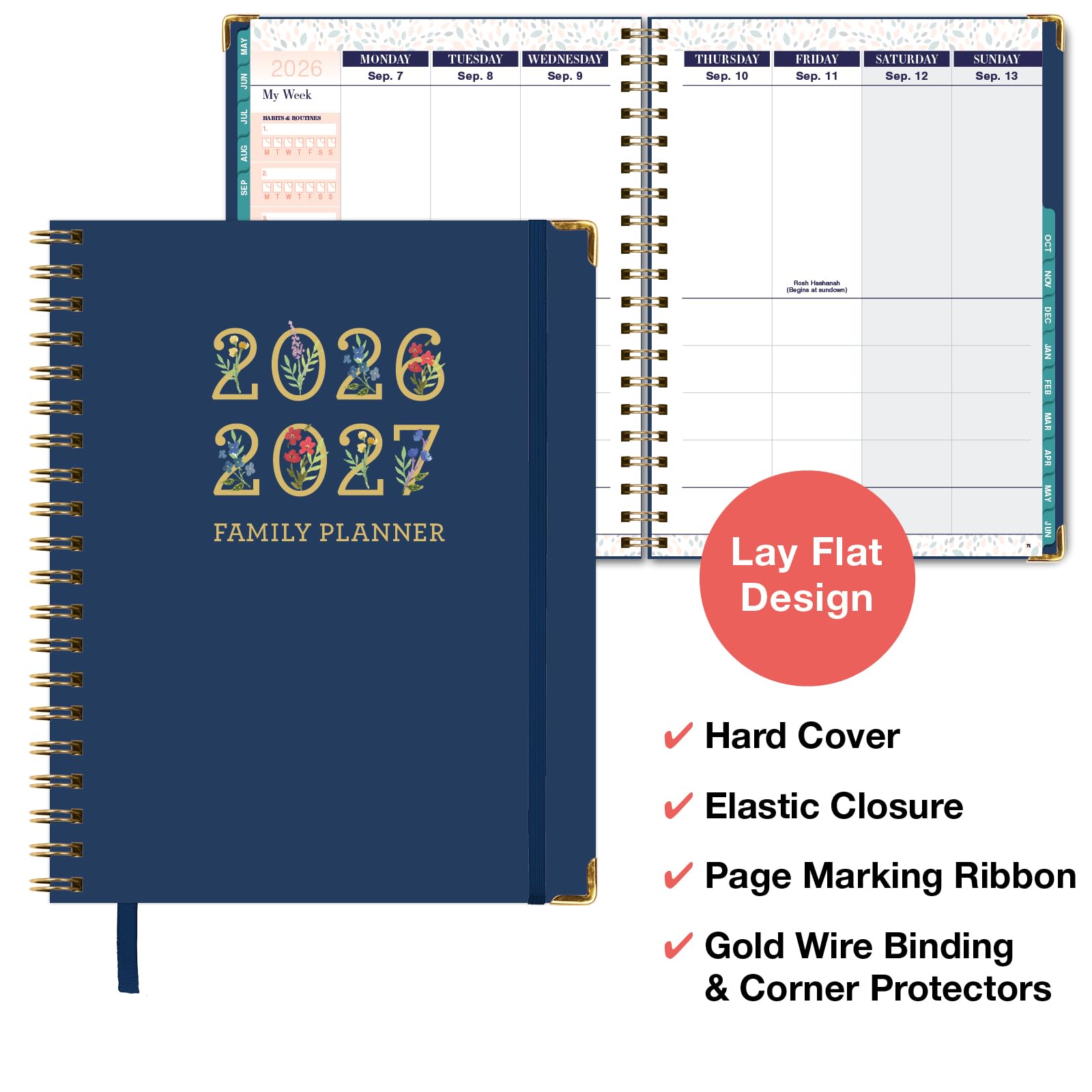 Familienplaner-Organizer – 21,6 x 27,9 cm Wochen- und Monatskalender (Mai 2026–Juni 2026). Für 5+ Personen, Mahlzeitenplanung, Budgetierung, Gewohnheiten-Tracker, Hardcover, Haushaltsplan-Organizer