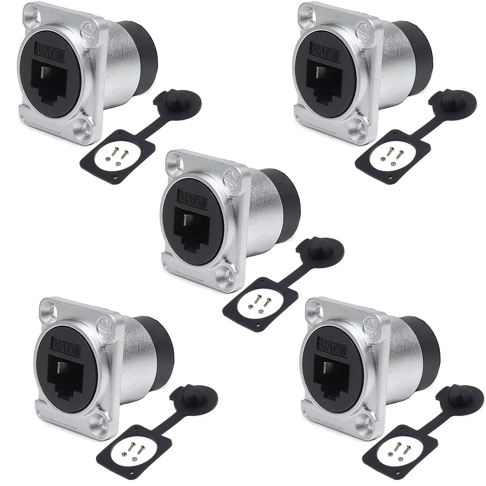 PENGLIN Lot de 5 panneaux blindés RJ45 CAT6A - Prise encastrable - Type D RJ45 8P8C CAT6A/CAT6/CAT5 Ethernet LAN - Prise réseau avec capuchon étanche à l'eau et à la poussière
