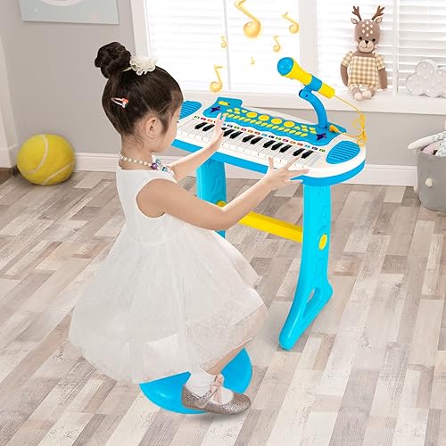 Miniatura 8 de Costzon Juguete de teclado de piano de 31 teclas para niños, instrumento musical electrónico para niños pequeños, juguete educativo con micrófono,