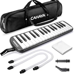 Trompeta Con Teclado Melódica CAHAYA, Piano de Viento con 32 Teclas, Incluye Tubo de Soplado, Boquilla y Bolsa de Transporte (Negro)