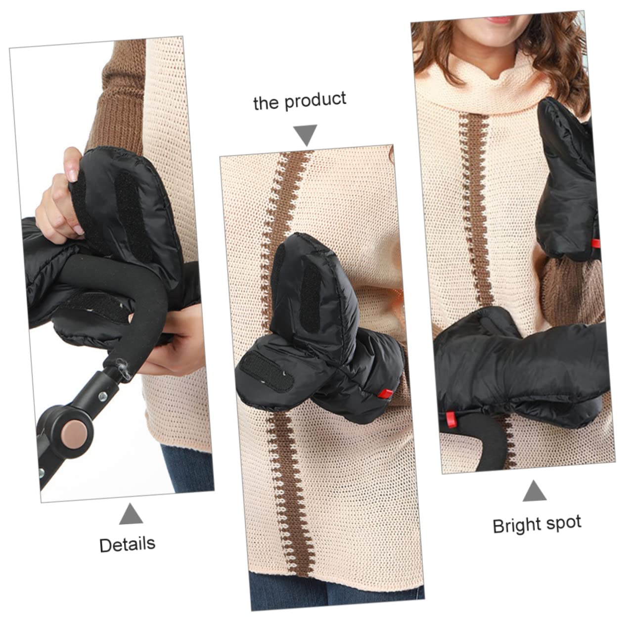 VALICLUD guantes de cochecito frío cálido guantes de barra de cochecito nieve accesorios carrito bebe accesorios carro bebe calientes de invierno forro polar Black