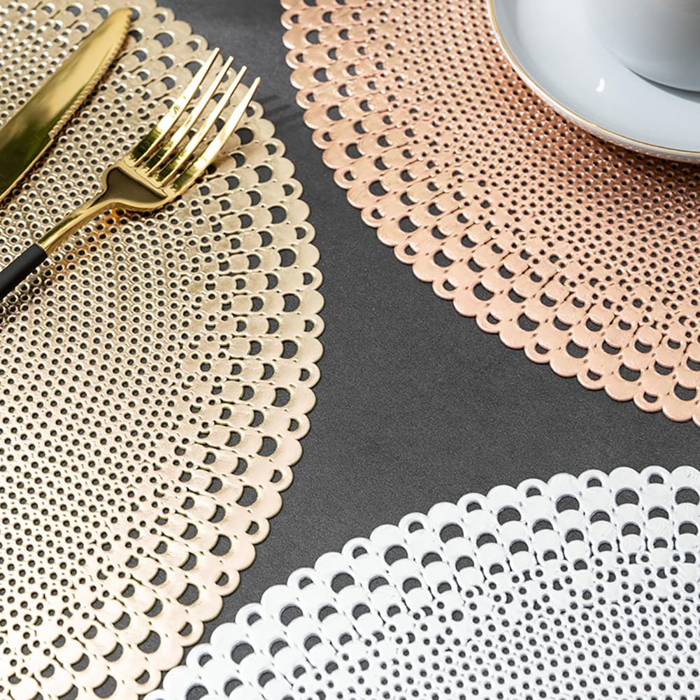 Bohemian PVC Round Placemat 38 Cm (14,9 Pouces) - Mat De Table Imperméable avec Design Ouvert pour La Maison De Restauration À Domicile,Or Rose,10pcs