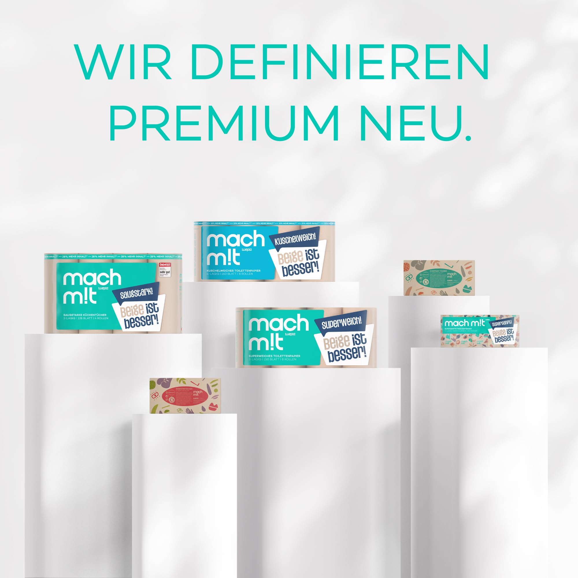 machm!t Kosmetiktücher 2-lagig - 4.800 Stk. - 24 Boxen mit 200 Tücher – ungebleicht - aus recyceltem Karton - weich & nachhaltig – Made in Germany – 100% recycelbar - Großpackung mit 24 Packungen