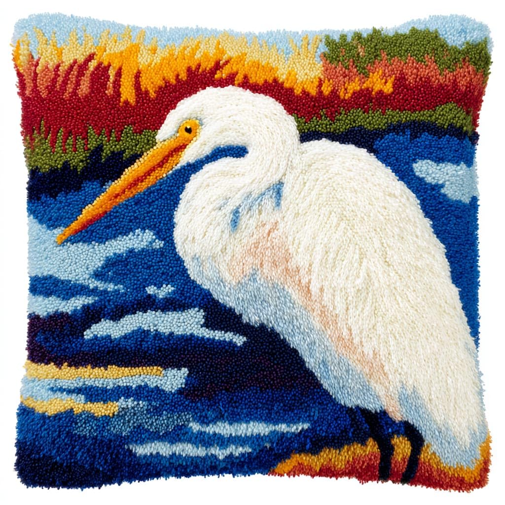 Taxpy Cushion Latch Hook Kit, Animal egret DIY Pillow Materials Hooks Knitted Embroidered Pillow Embroidery Latch Hook Carpet Kit,17x17inch