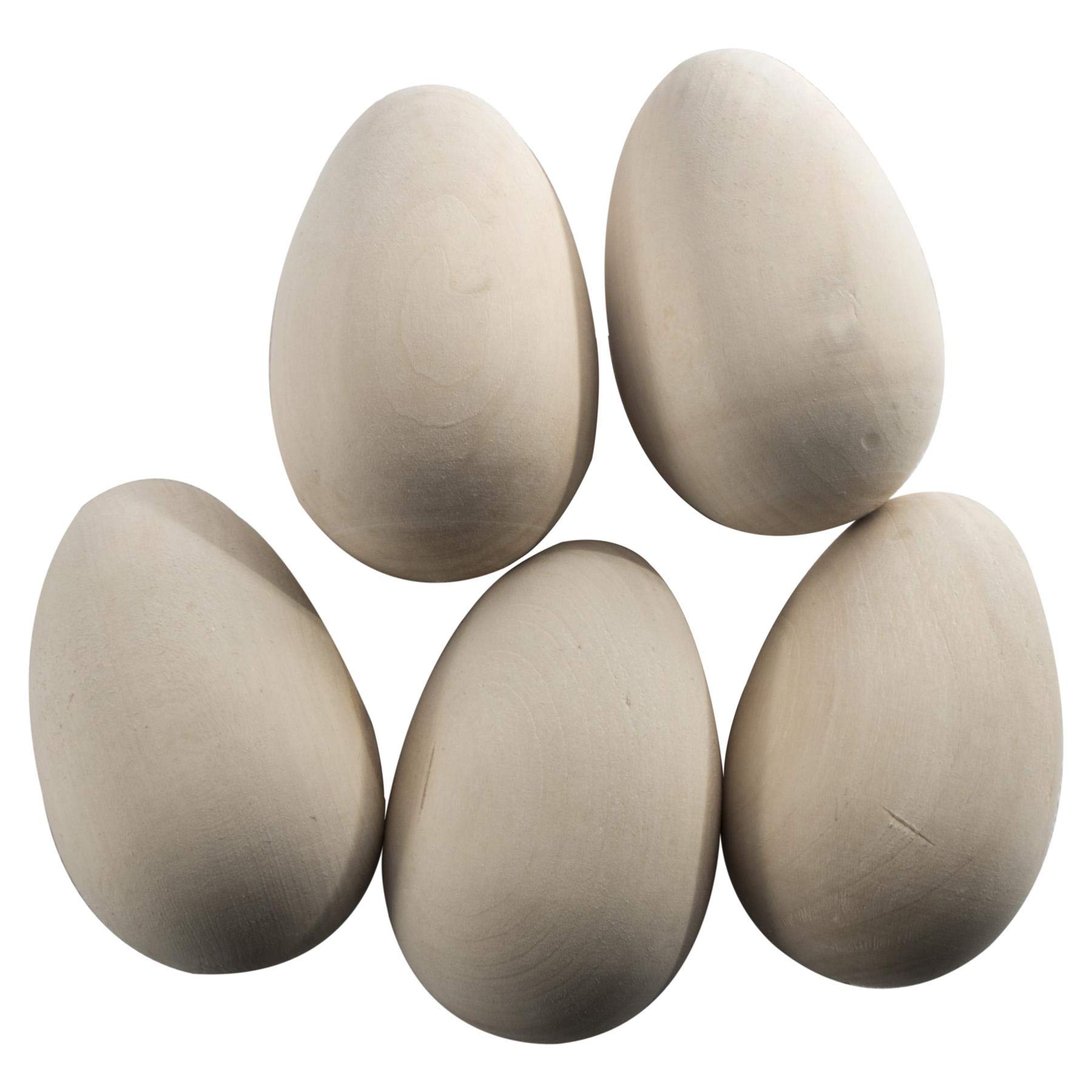 Woodeedoo Set (5) Wooden Eggs | Large 84 X 50 Mm | Easter Plain Beechwood Decorations Craft Fake Egg