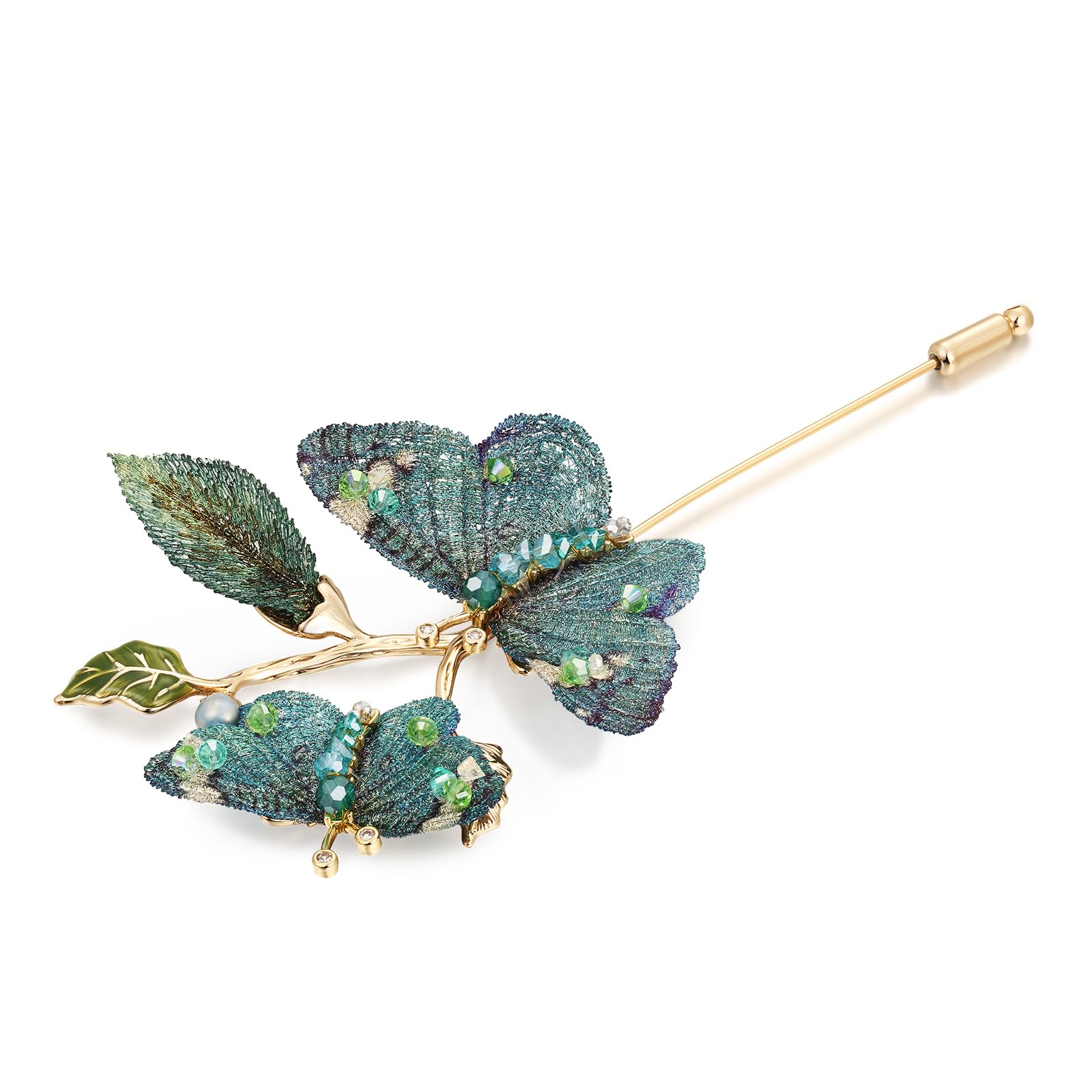 SHE’S FREE STYLE JUST FOR YOU Damen Brosche Schmetterling, Handgemachte brosche mit Stickerei & Kristallen, Vintage broschen & anstecknadeln für damen, Elegante Accessoires für Kleidung (Grün)
