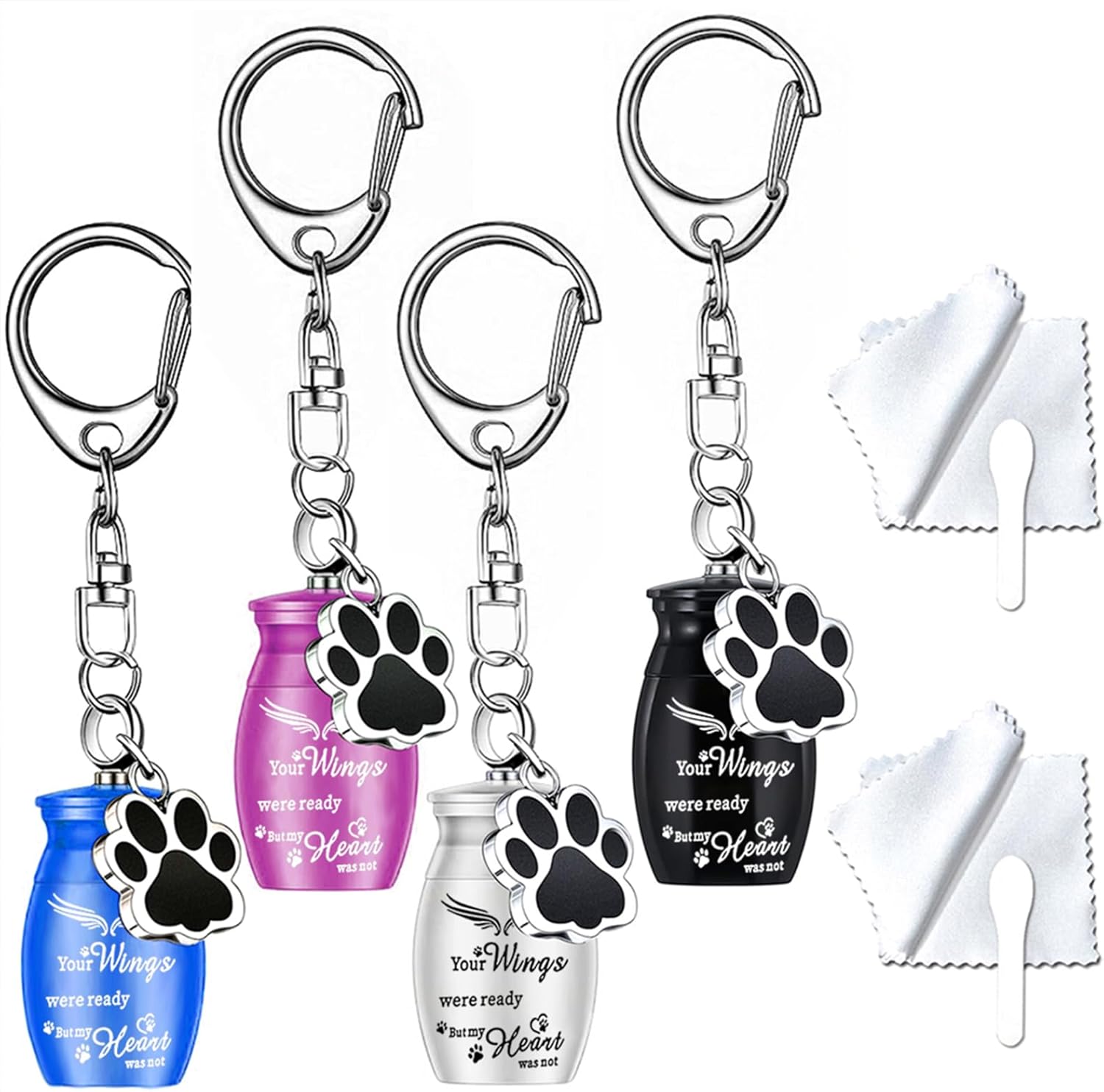 weikui 4Pcs Pet Urns Keychain for Dog Ashes Keychain Cremation Jewelry with Dog Paw Print Memorial Urn