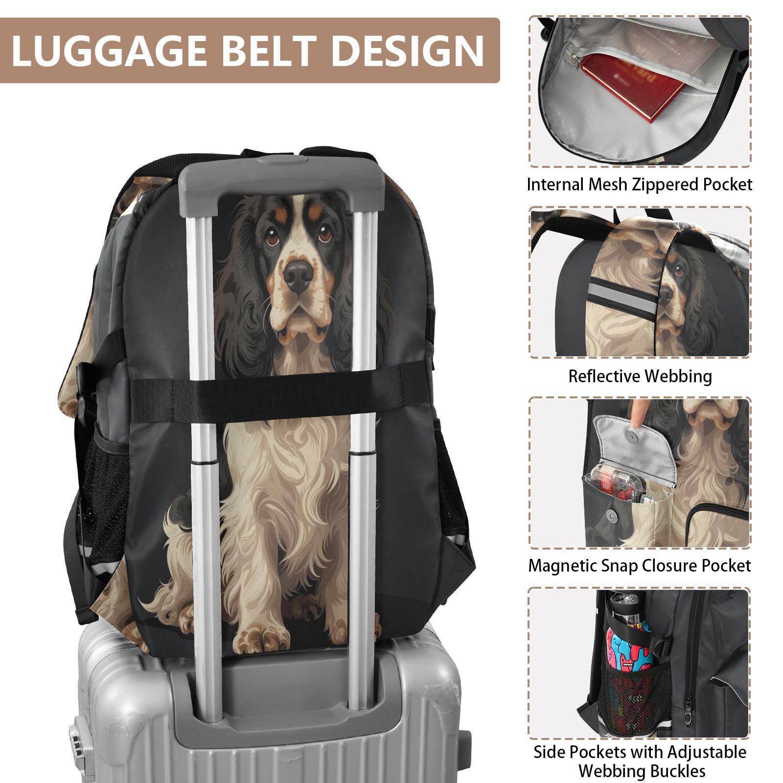 Zaini per computer portatile, borsa da lavoro universitaria con cane, 44,5 cm