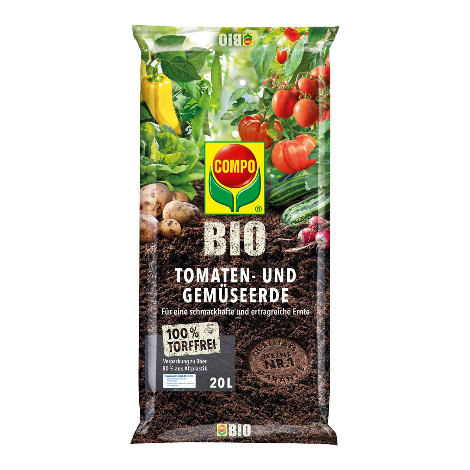 COMPO BIO Tomaten- und Gemüseerde, Für alle Gemüsekulturen, Torffrei, 20 Liter