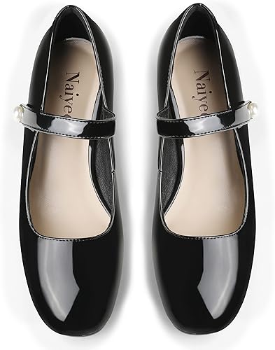 Miniatura 2 de Naiyee Mary Jane Shoes - Zapatos de vestir con correa de tobillo y tacón grueso para mujer, zapatos de tacón bajo con punta redondeada