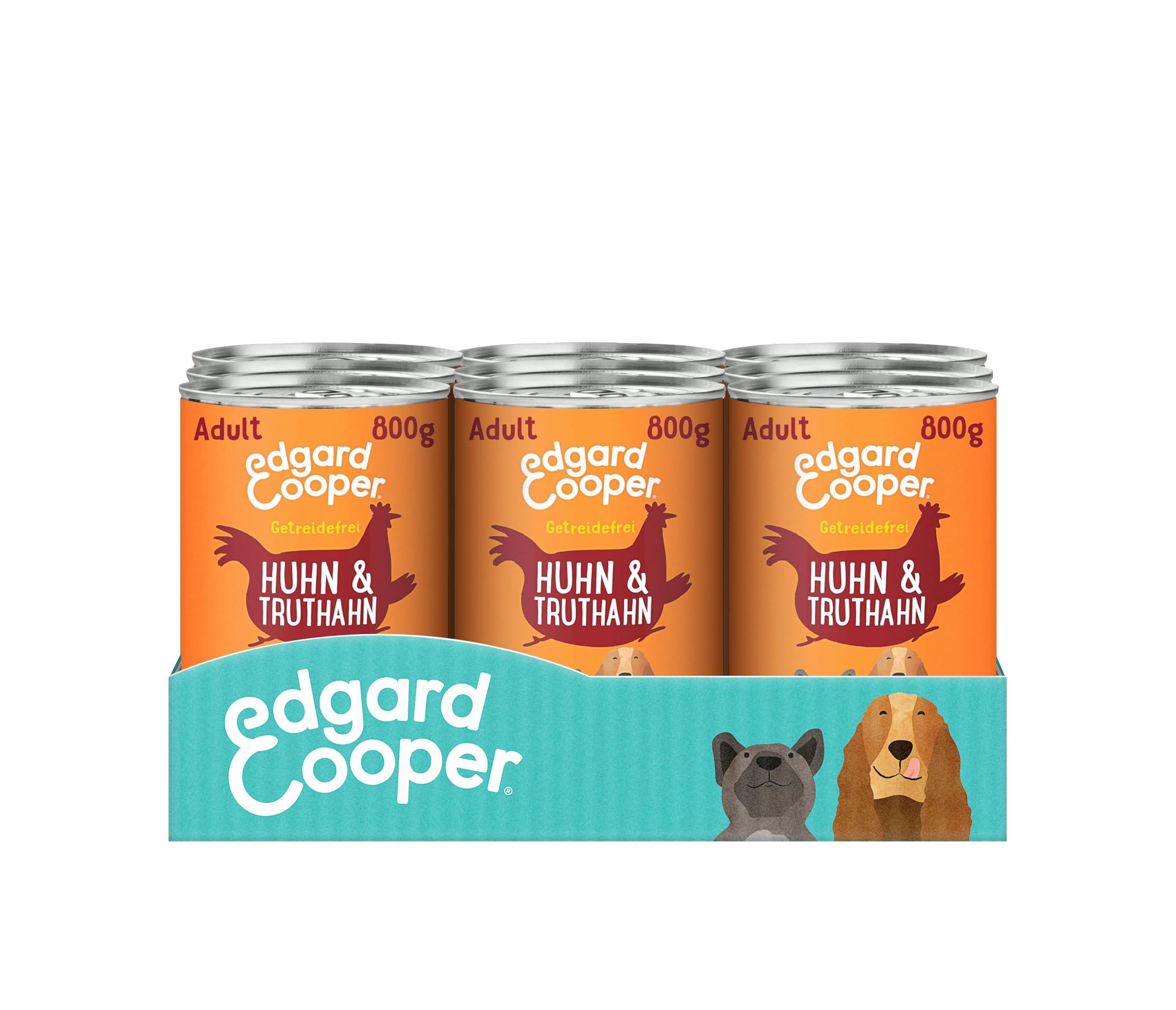 Edgard Cooper Nassfutter für Hunde Huhn Truthahn, 800g x 6, Hundefutter Nass Getreidefrei, natürliche Zutaten und frisches Fleisch, voller essentieller Aminosäuren