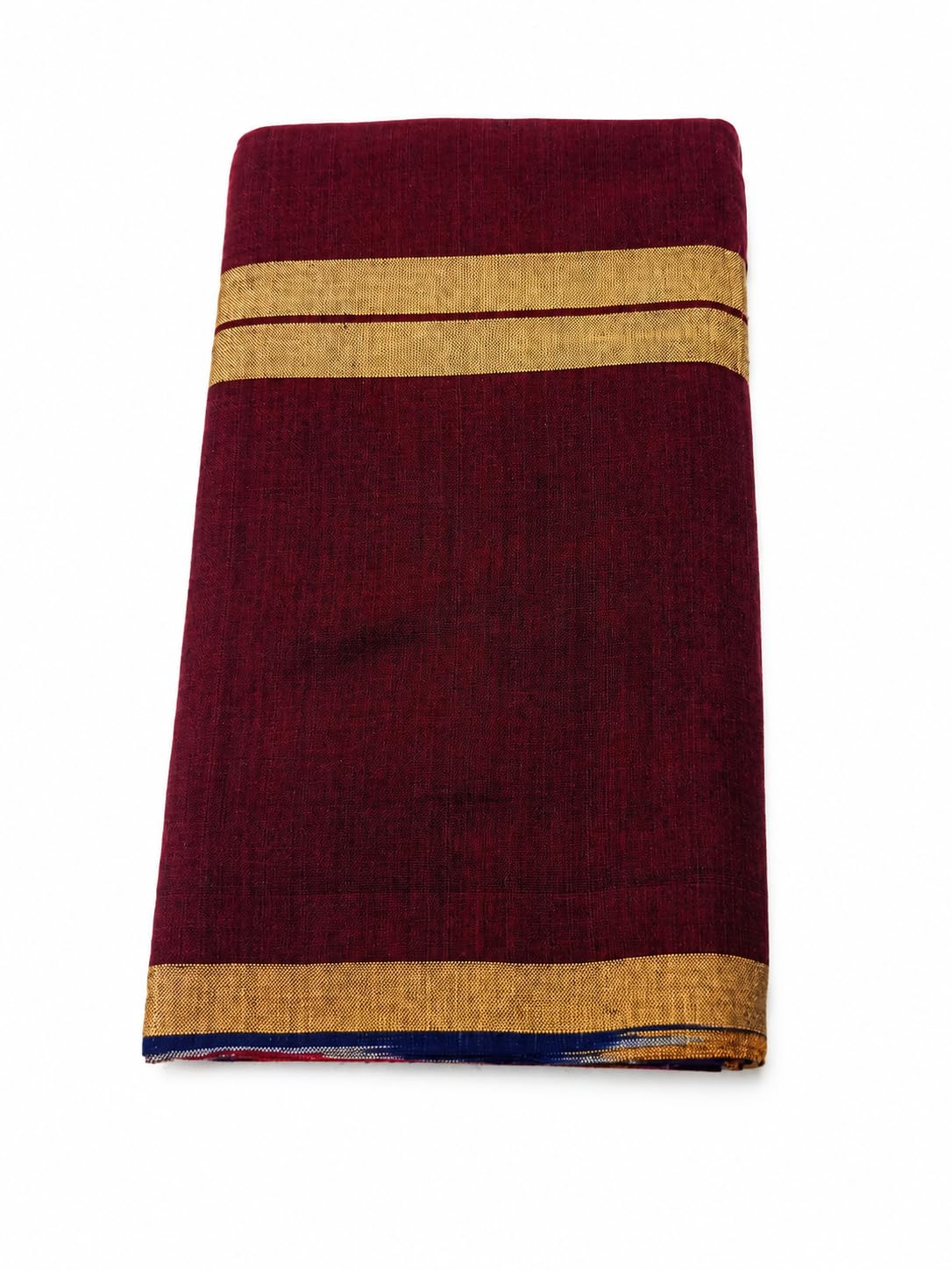 Cotton Sambalpuri Lungi in Maroon with Gold Zari Border, 2.25m-picture-31