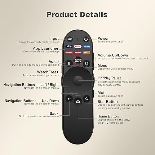 Miniatura 7 de XRT270 Control remoto por voz para VIZIO Smart-TV, repuesto compatible con televisores inteligentes VIZIO Smart-Cast DPMV-Series 4K QLED Quantum Pro
