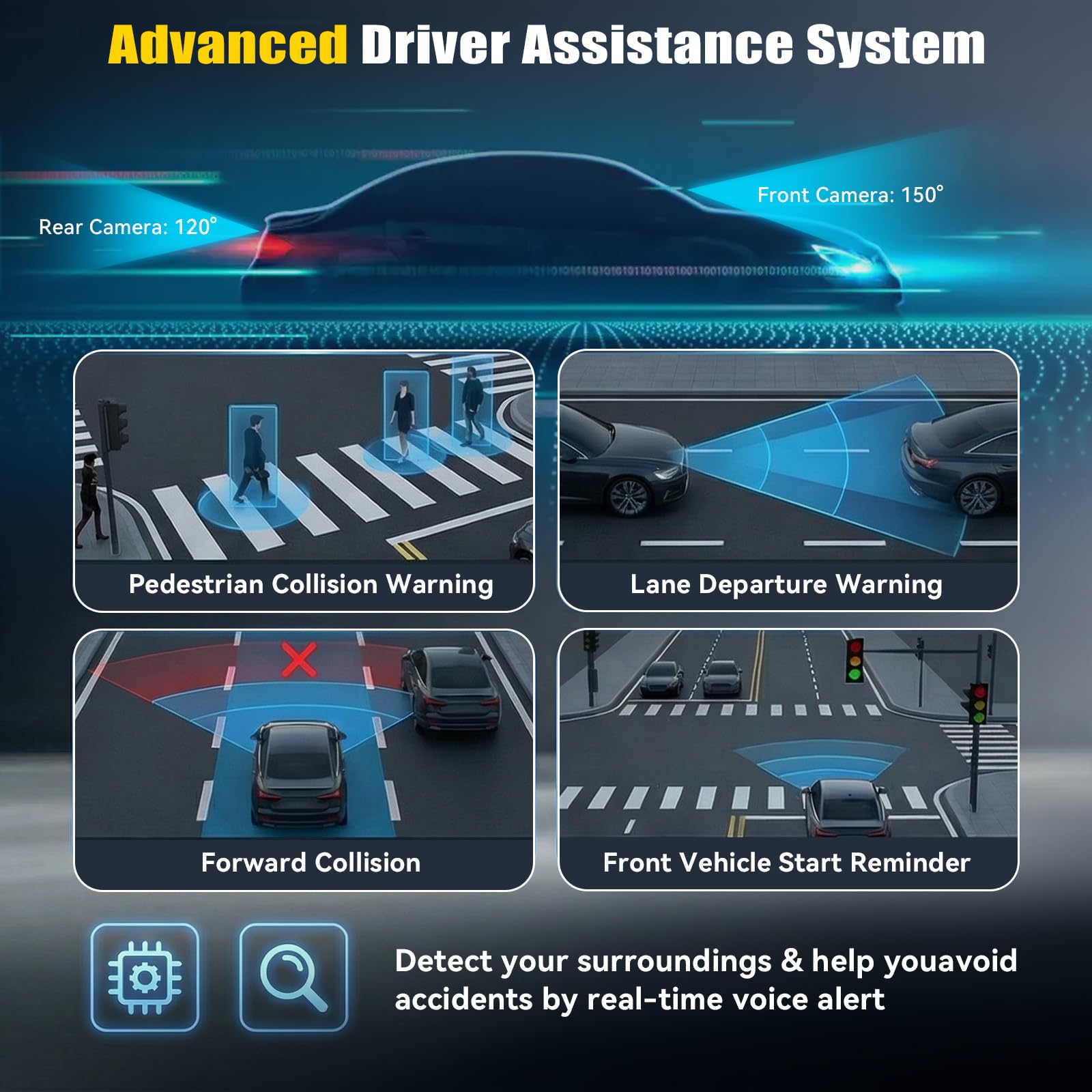 4K Dashcam Avant et arrière, 11,26 Pouces Caméra Embarquée Tactile 4K+1080P avec GPS, ADAS, APP, Vision Nocturne, Capteur G, Enregistrement en Boucle, Surveillance du stationnement 24 Heures