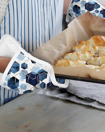 Miniatura 6 de Juego de 5 agarraderas de tela de rizo antideslizantes y aislantes de calor con bolsillo, guantes gruesos para horno, posavasos para hornear,