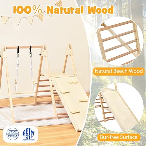 Miniatura 5 de HONEY JOY Gimnasio de la selva interior para niños, gran juego de escalador 5 en 1 con columpio para bebé, rampa deslizante, escalera y pared