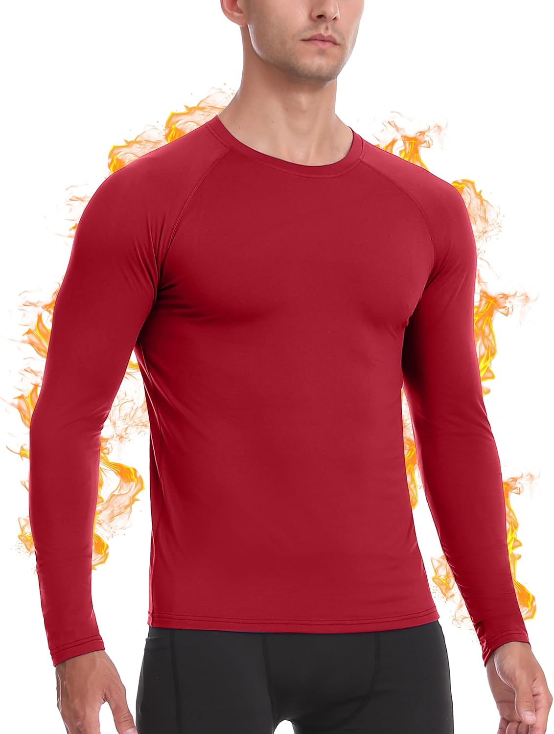 Men's Thermal Compression Shirt, Long Sleeve Fleece Lined Workout Shirts Winter Cold Weather Athletic Base Layer Top