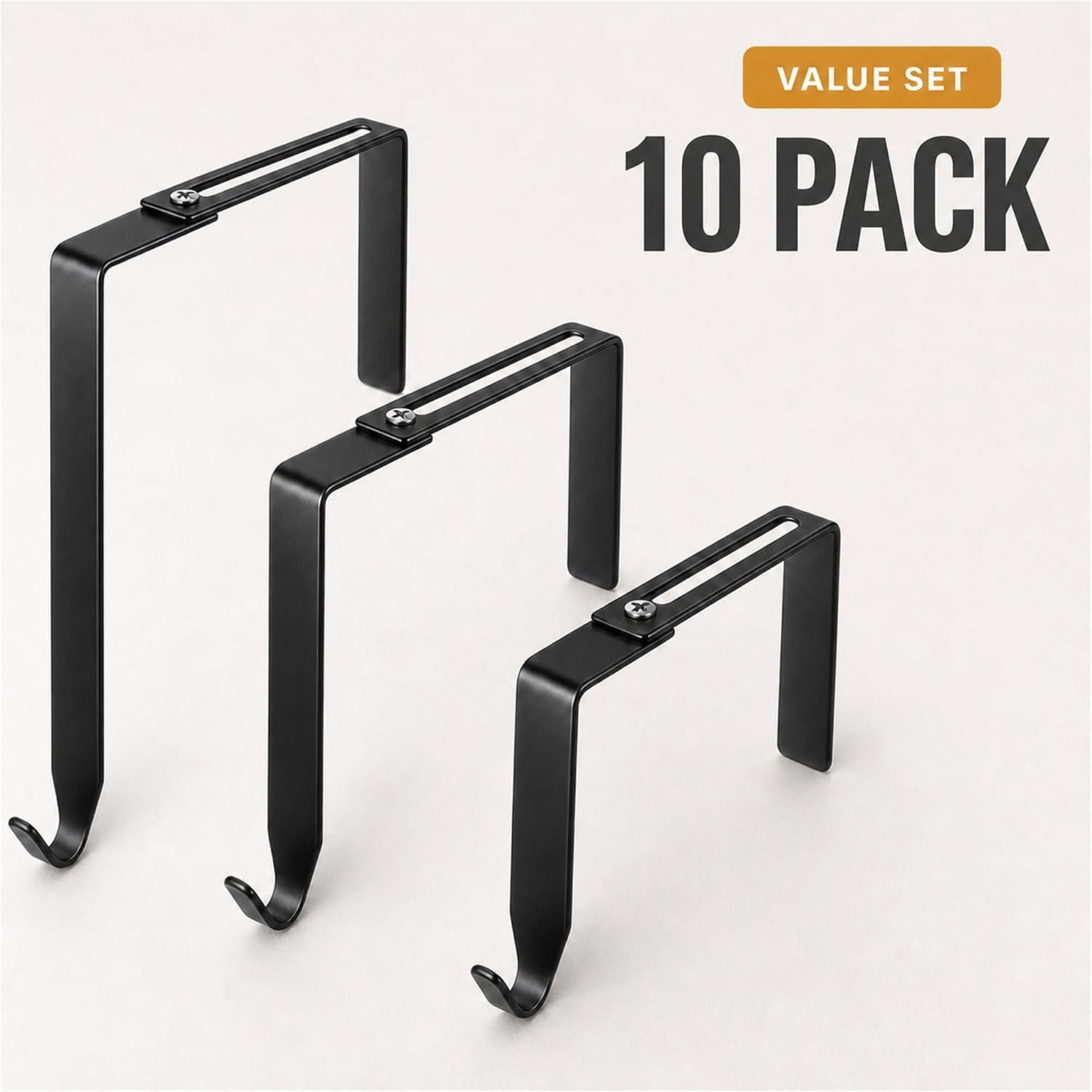 10 Pack Adjustable Outdoor Hook, No Drill Wall Mounted Retractable Hanging Hooks (3.2–6.1 inch), Weather Resistant Adhesive Hooks for String Lights, Patio, Porch, Holiday & Garden Decor, Black