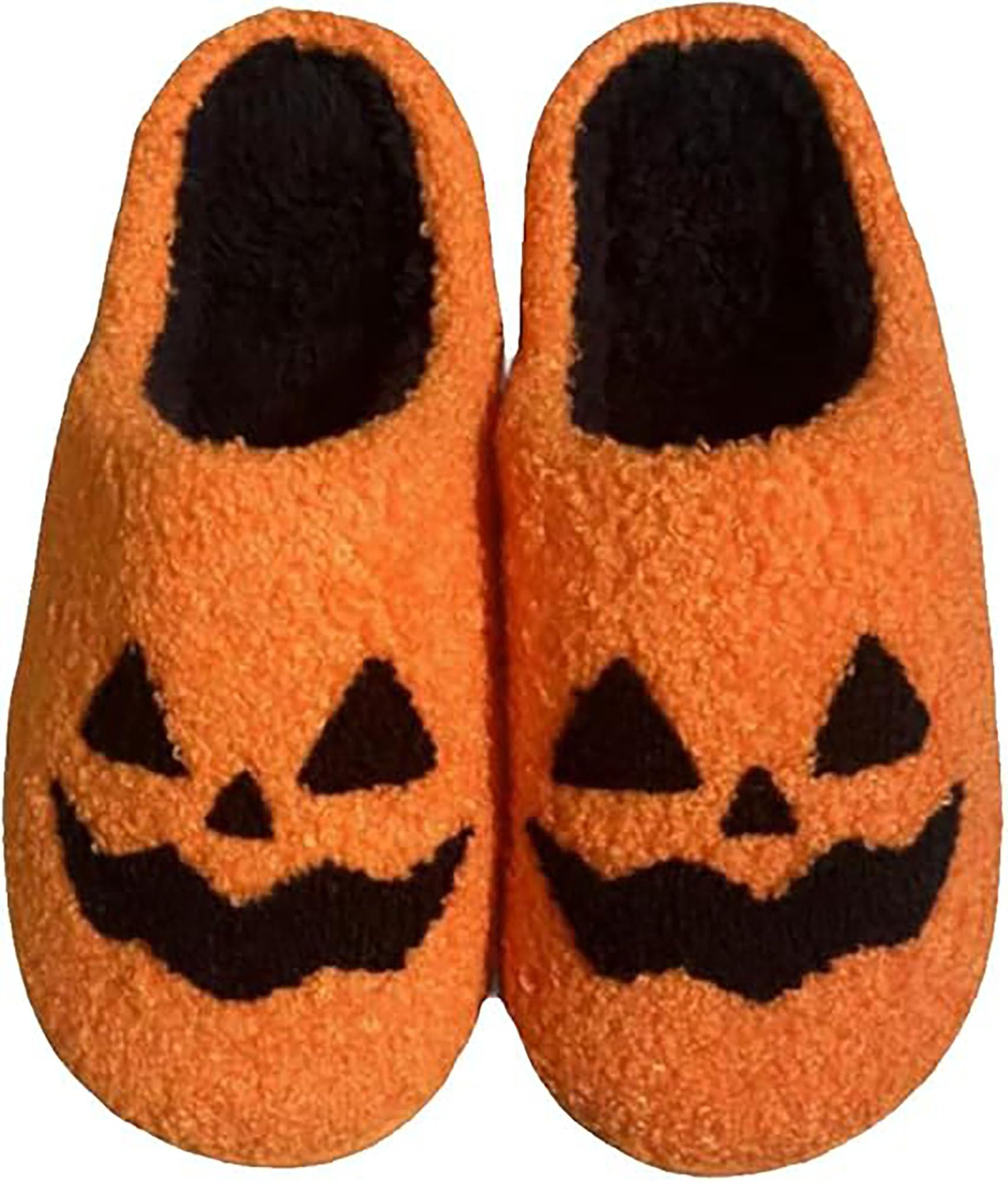 Halloween Slippers for Men Women Fluffy Plush Warm House Slippers with Ghost Pumpkin Bat Design Non-Slip Home Spooky