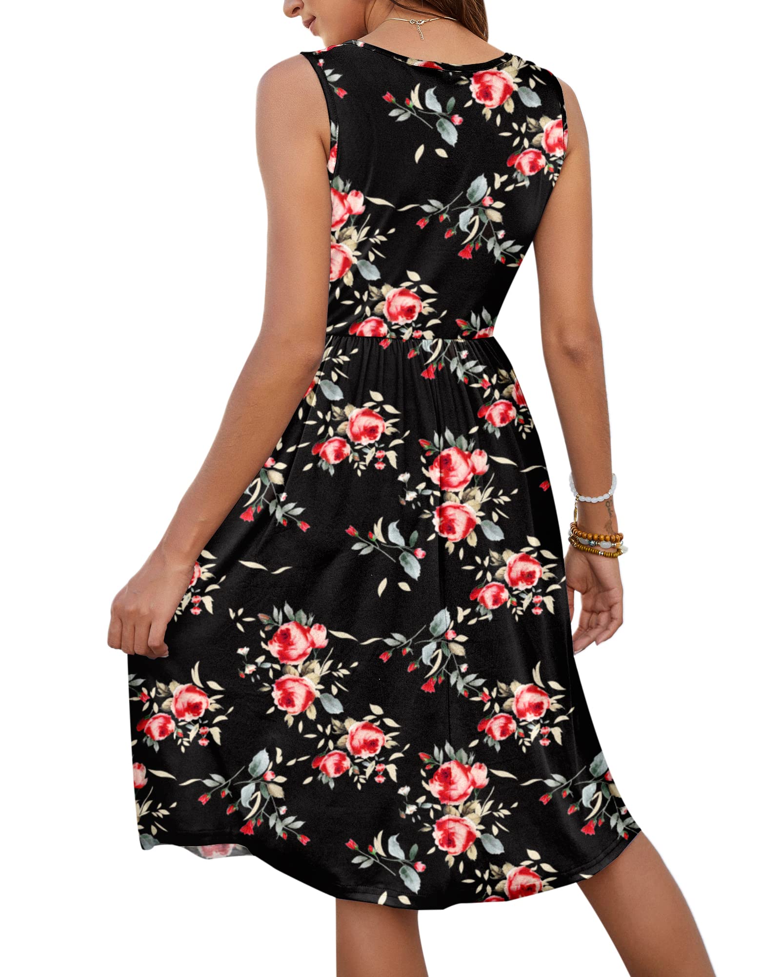 MOLERANI Abiti Estivi da Donna Abito Midi Senza Maniche Casual Allentato con Bottoni e Tasche