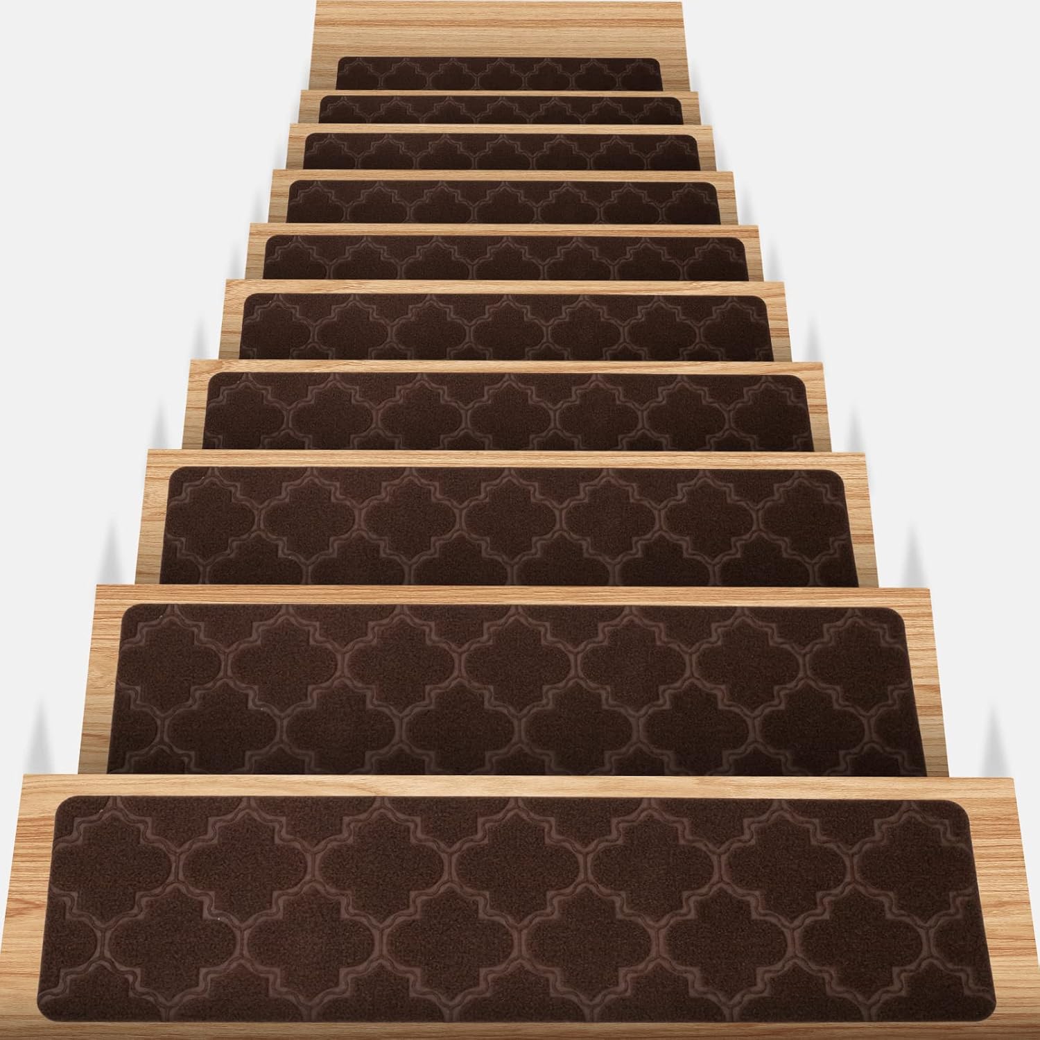 Wansimoo Non-Slip Stair Treads,Carpet Stair Treads for Wooden Steps & Tile Steps.Suitable for The Elderly,Children and Pets with Reusable Adhesive.Brown,8"x30"(15 in Pack)