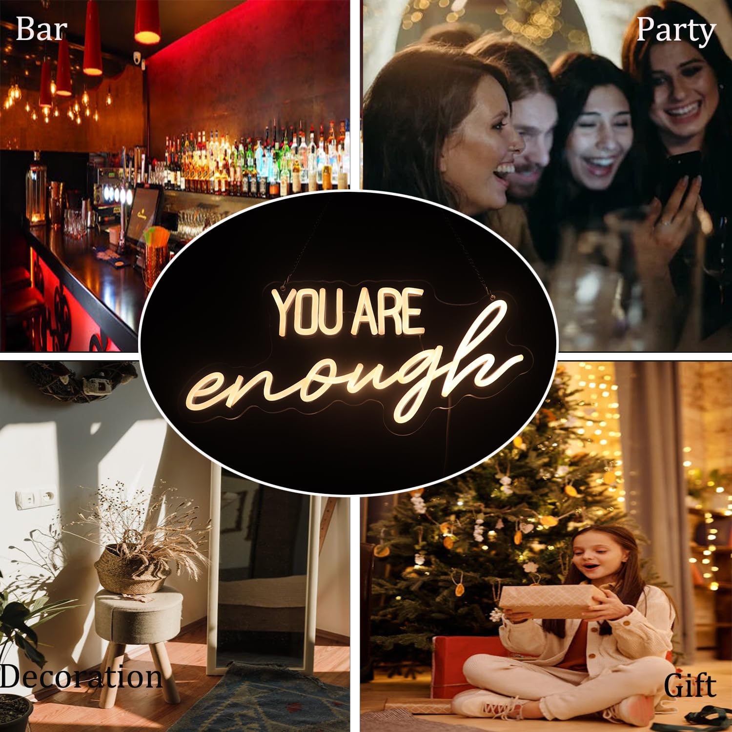 You Are Enough Neon Sign Word/Letters USB Powered with Dimmer Switch Neon Lights for Room Home Bar Art Wall Decor Party Window Living Room Decor Wall Hanging Decoration (warm white) - Image 4