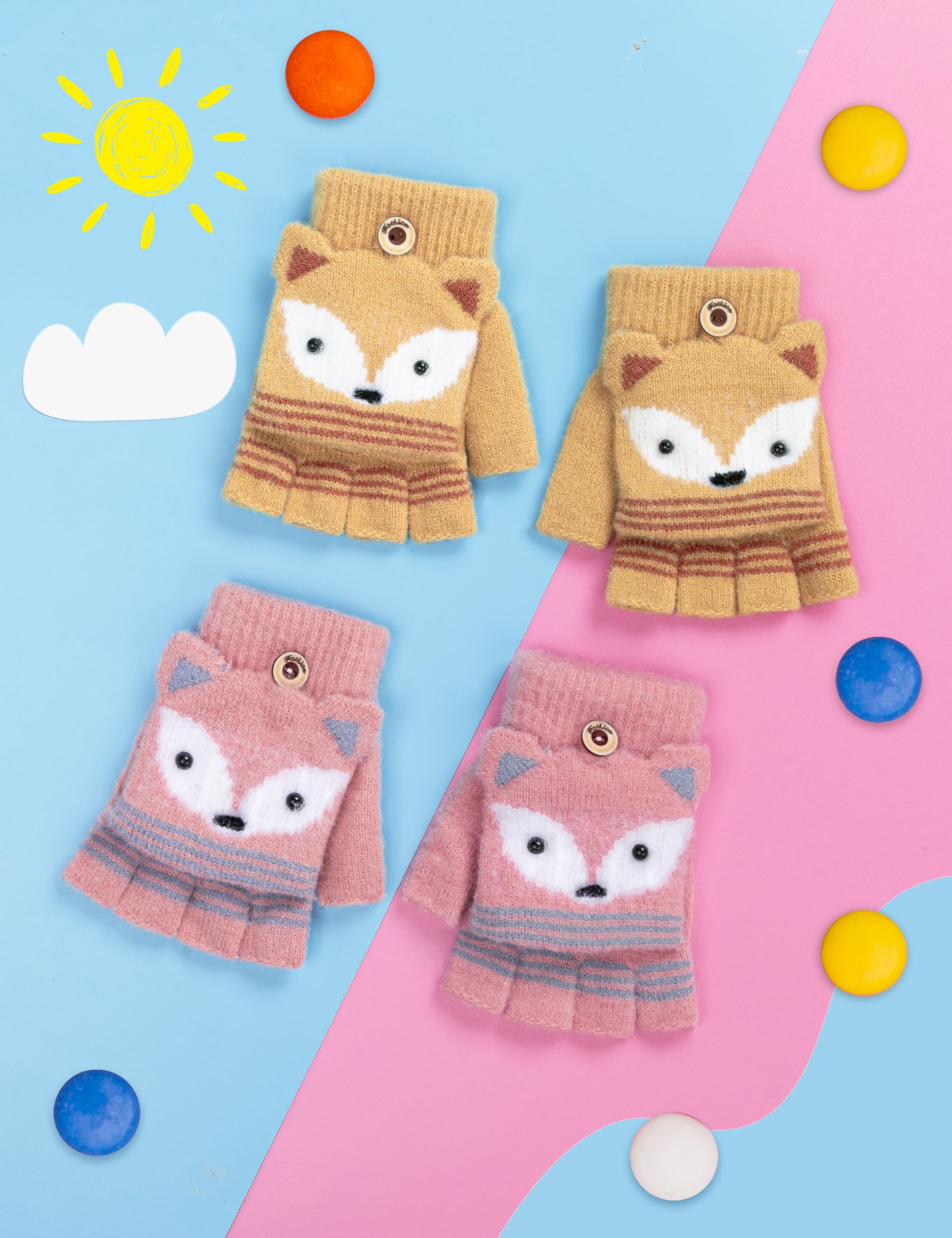 MELLIEX Guantes sin Dedos Niño, Flip Top Guantes Niño Invierno, Cálido Medio Dedo Manopla para Niños Niñas 5-10 Años
