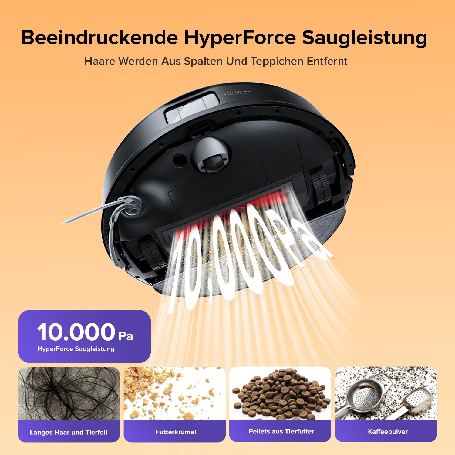 roborock Q10 S5 Saugroboter mit Wischfunktion, 10.000 Pa HyperForce Saugkraft, Dual Anti-Tangle System, Auto Lifting Mopping, Ideal für Tierhaare, Teppiche, Hartböden (Schwarz)