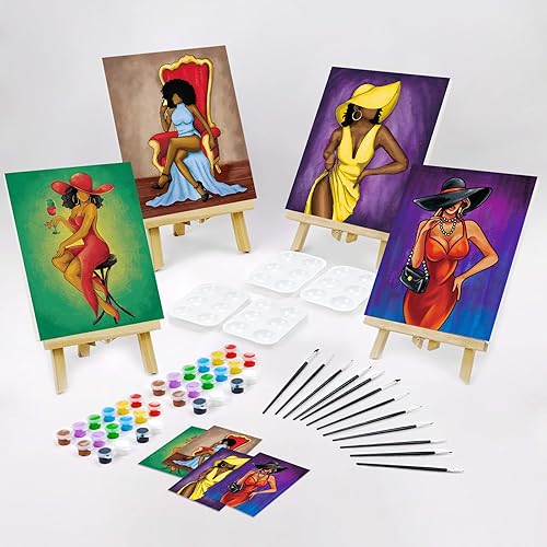 Miniatura 2 de Nuberlic Juego de 4 piezas de 12 x 16 pulgadas, elegante pintura para dama, lienzo predibujado para pintar para adultos, regalo de cumpleaños