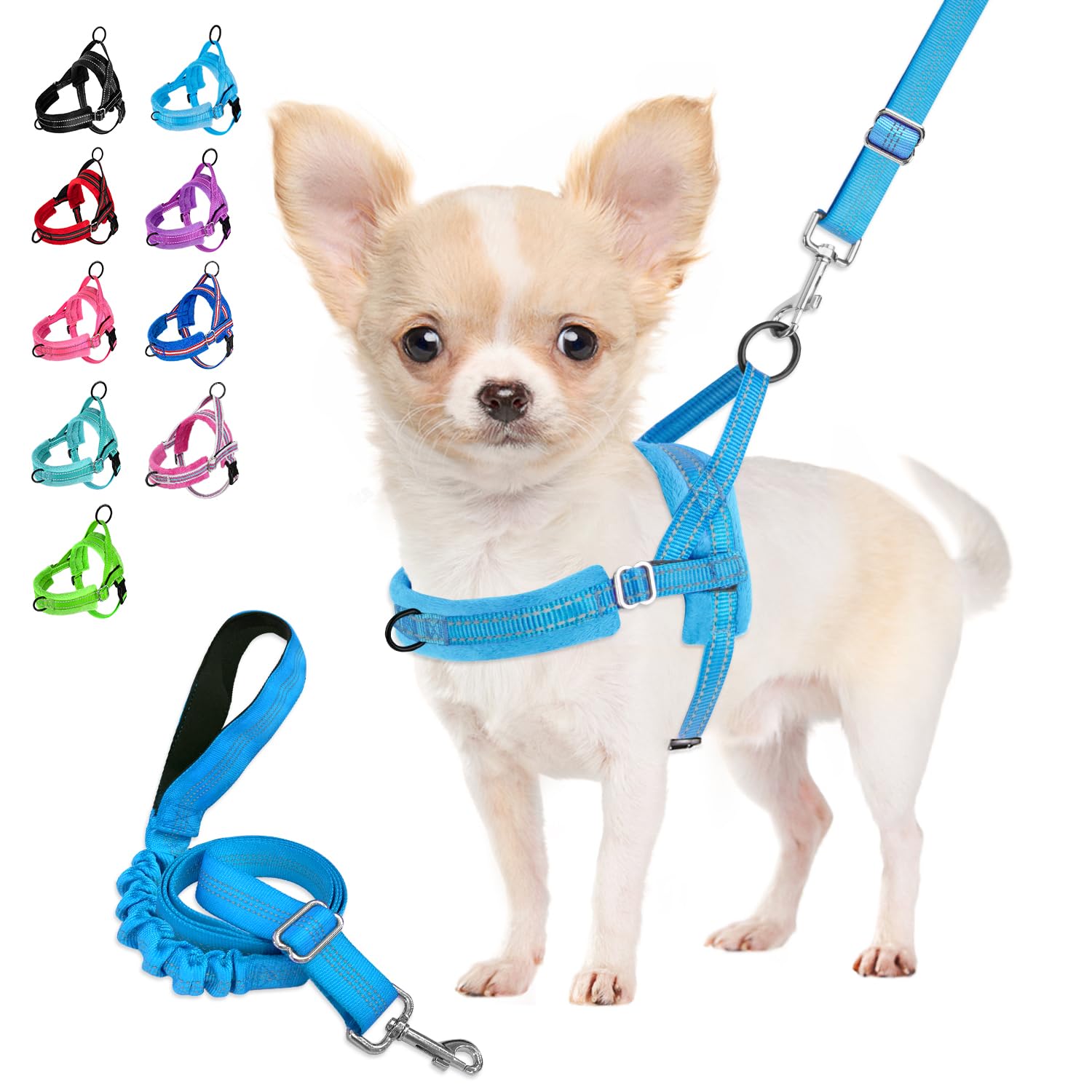 RETOLIT No Pull Small Dog Harness & Leash, Heavy Duty Easy for Walk Vest Harness Soft Padded Reflective Adjustable Puppy Harness Anti-Twist Pet Leash Quick Fit for Small Dog Cat Animal(Light Blue,XS