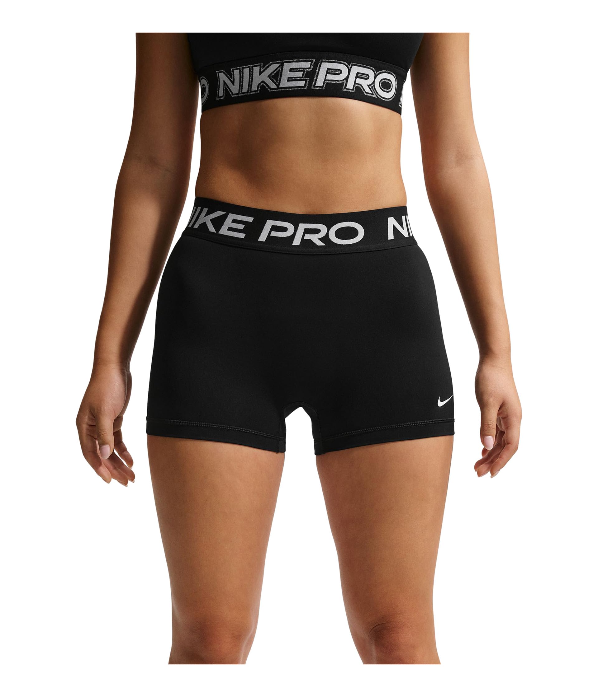 Nike Biker Shorts - Pro Mid-Rise, Schwarz/Weiß, EU 48-50, Damen
