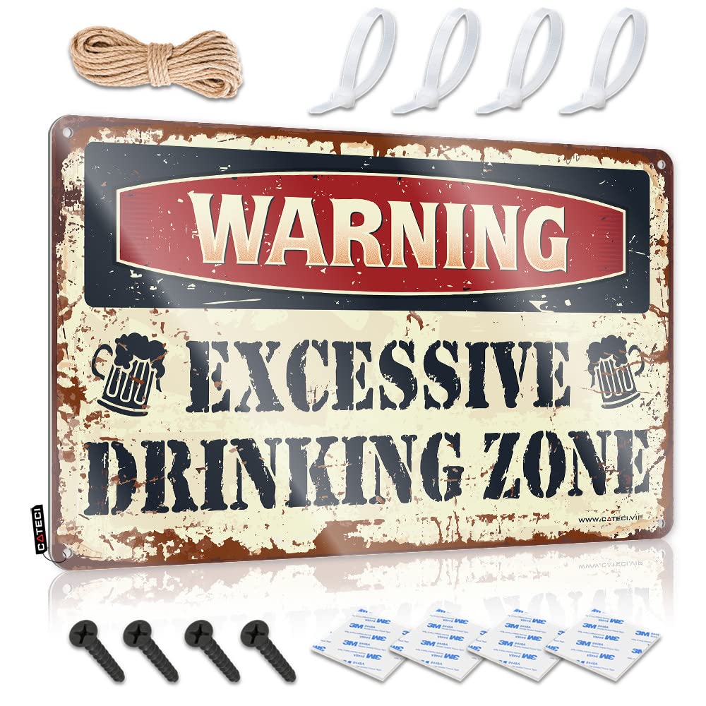 Mwfkkaddb Men's One Color Metal Signs For Bar Warning Excessive Dring Zone Tin Sign Bar Signs For Home Bar Funny Funny House Signs(30X40cm)