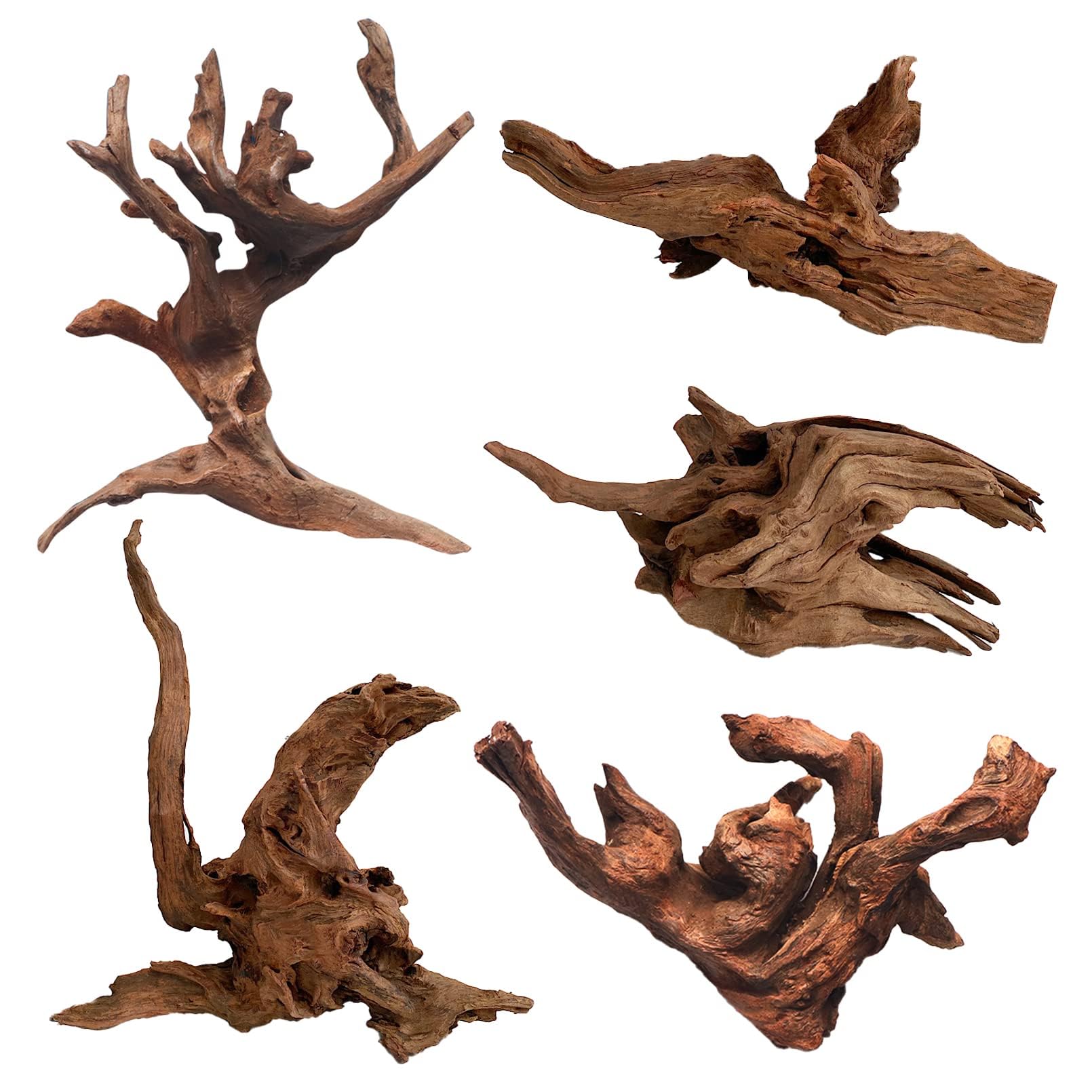 Kathson 5 Pcs Driftwood Branches Aquarium Wood Decoration Natural Fish Tank Habitat Decor Wood for Lizard Assorted Size-Small