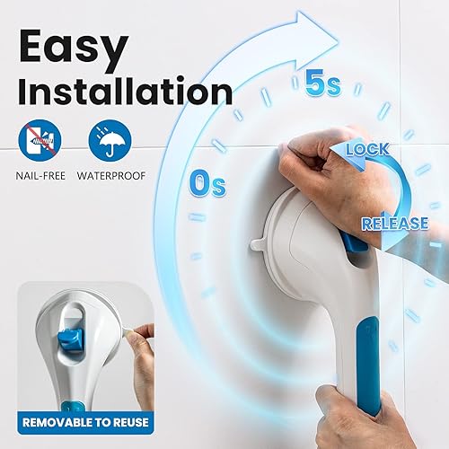 Miniatura 4 de LEVERLOC Barras de agarre para ducha para bañeras y duchas, mango de ducha de succión fácil de instalar para baño, agarre de seguridad extraíble