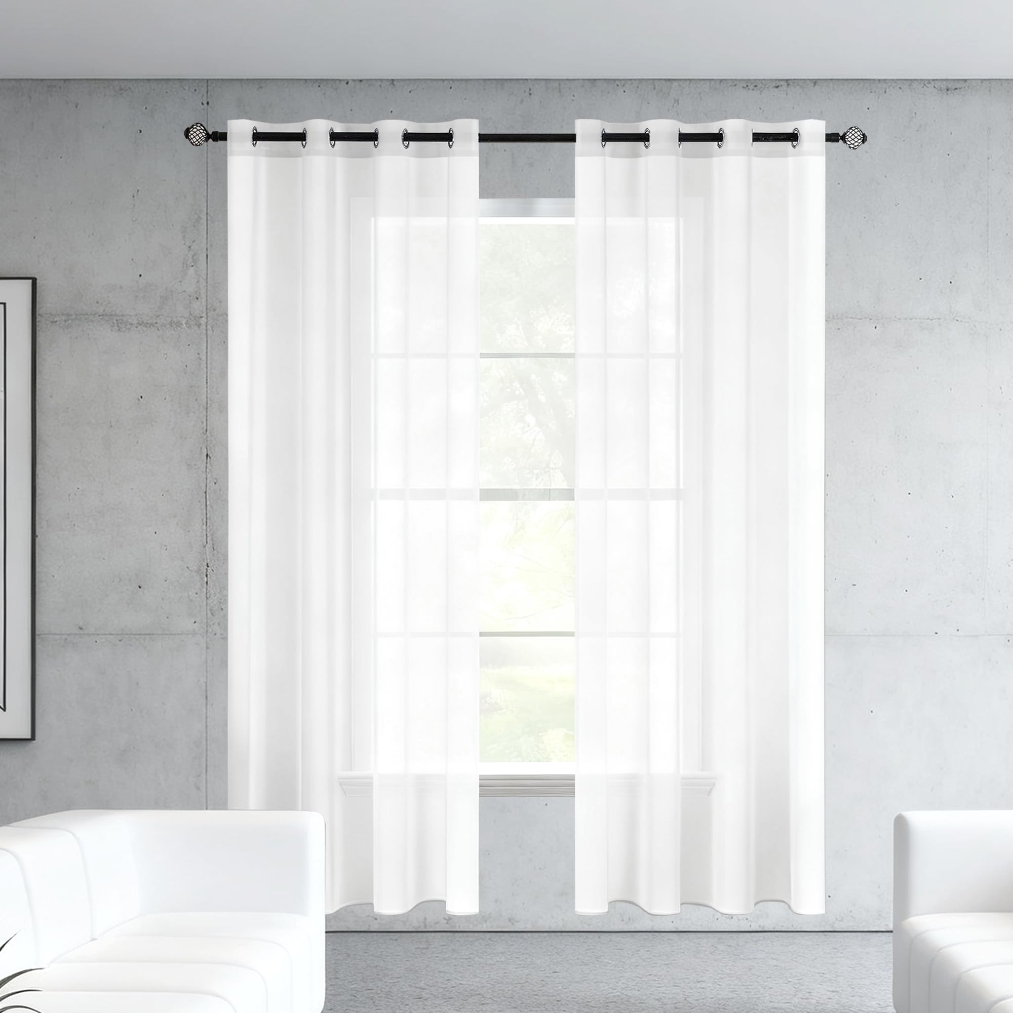 Rideau voilage oeillets blanc 100x135 cm : stop vis-à-vis salon et chambre