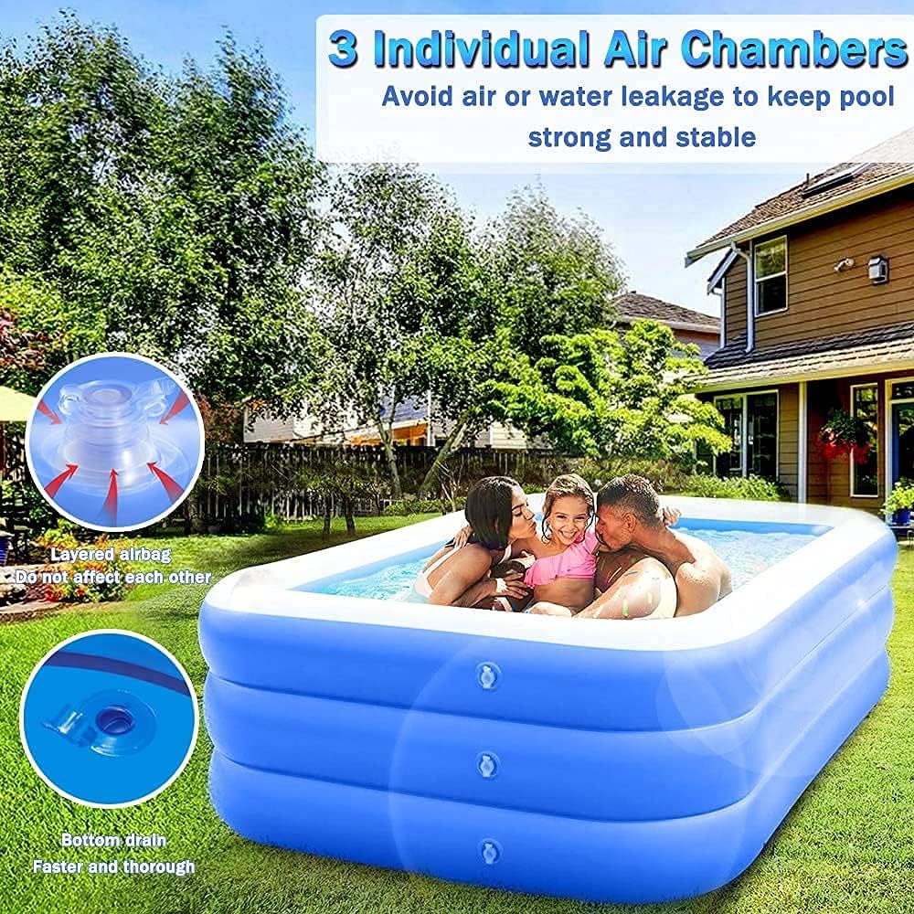 NestPlay 10 Feet Rectangular Inflatable Pool with Electric Pump Full-Sized Swimming with Family Bathtub for Kids Adults Outdoor Backyard Garden Summer Party (Blue) - Image 8 thumbnail