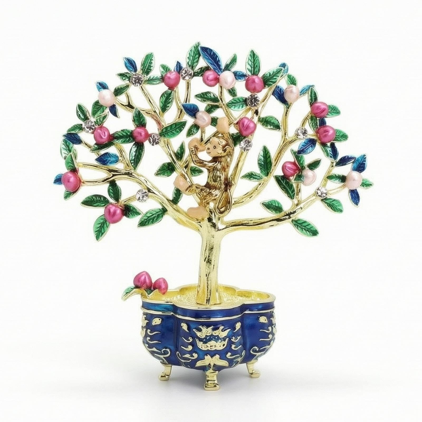 Peach Tree with Monkey Decorative Peach Tree Ornament Hand-Finished Sculpture for Collectors, Homeowners, Shelf, Desk, Entryway Table-image-24